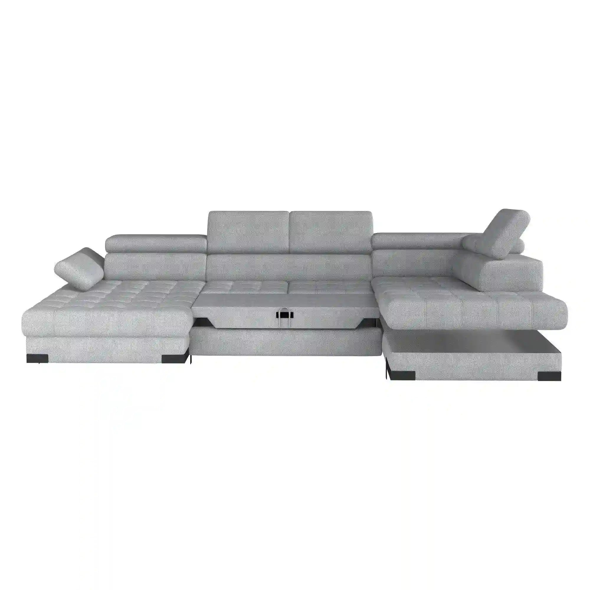 Coltar extensibil SELVA XL, sezlong dreapta, stofa catifelata verde - Riviera 38, Gama Premium, cu lada depozitare si tetiere reglabile, 339x223x95 cm