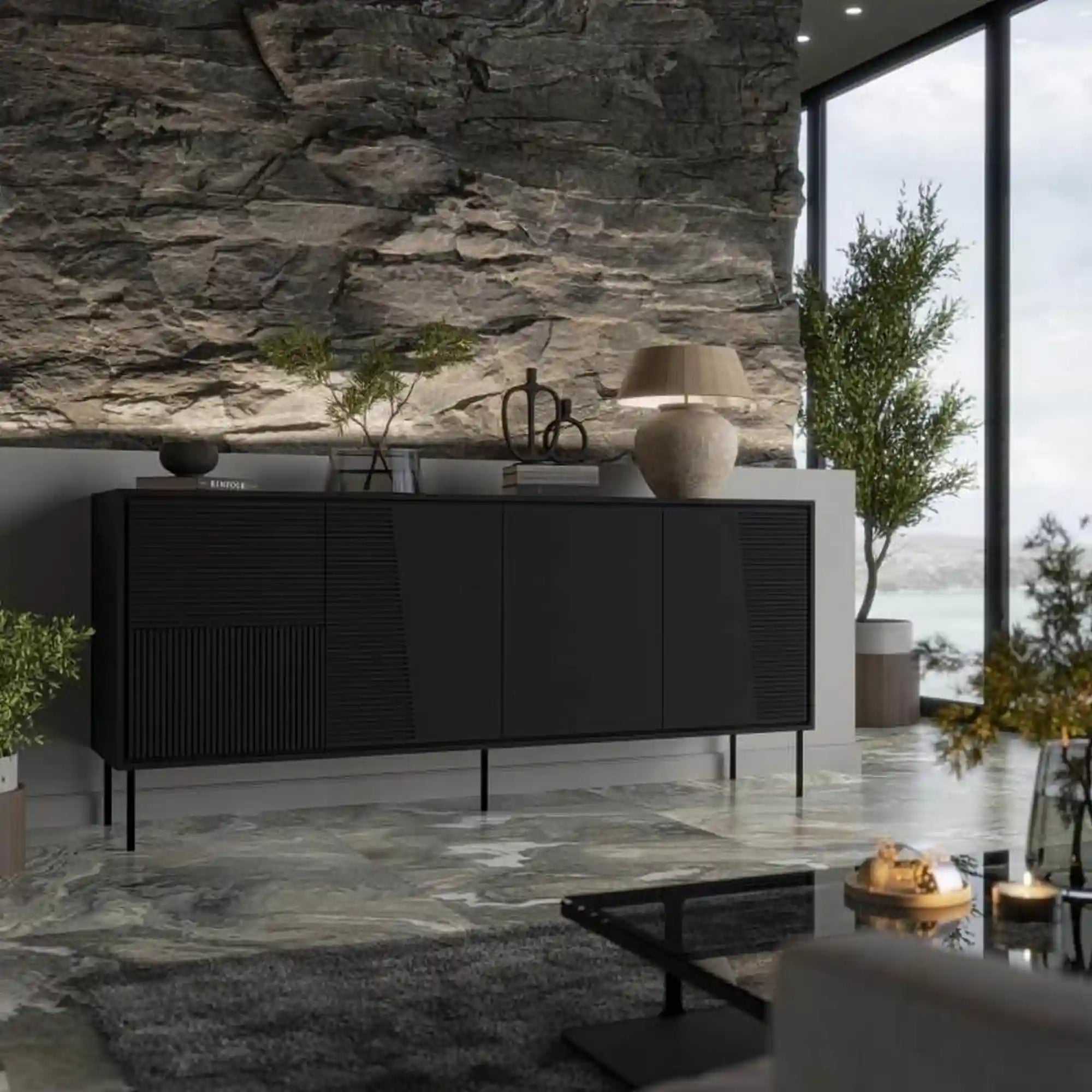 Comoda ABI, negru, PAL laminat/metal, 200x45x88 cm