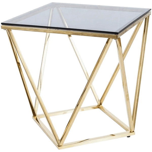 Masuta Silver B, transparent/auriu, sticla temperata/otel, 50x50x53 cm