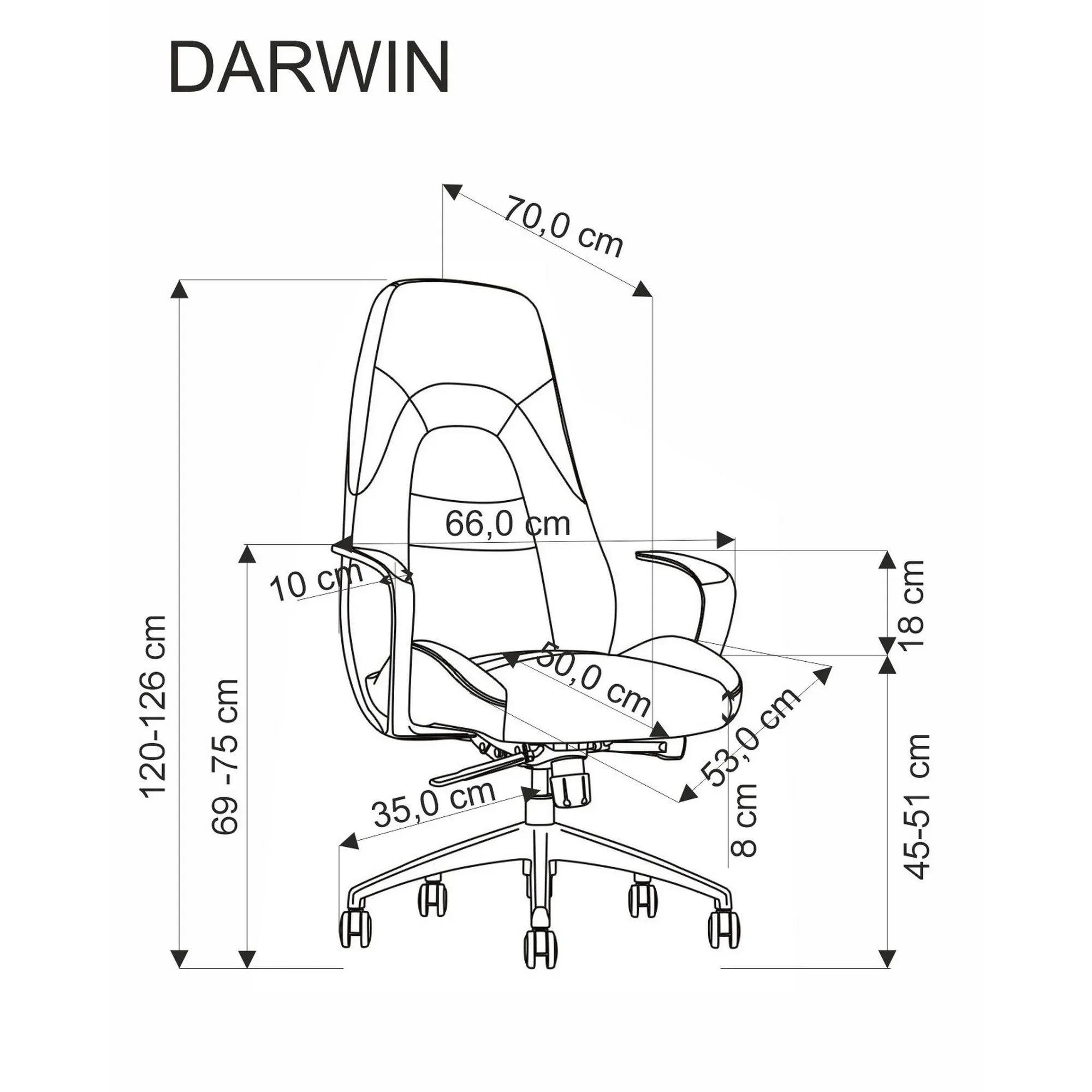 Scaun birou DARWIN, cappuccino/crom, piele ecologica/metal, 66x70x120/126 cm
