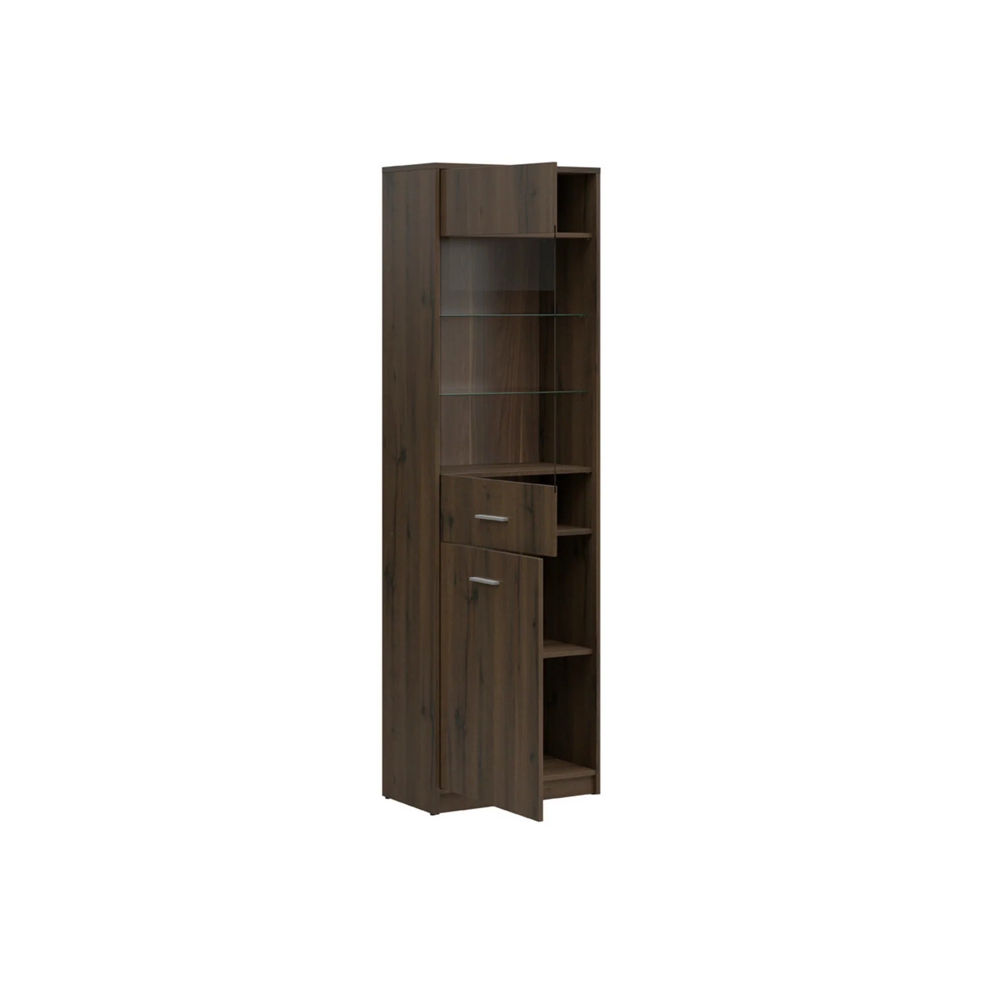 Vitrina NEPO PLUS, stejar nobil, PAL laminat/sticla, 60x34x197 cm