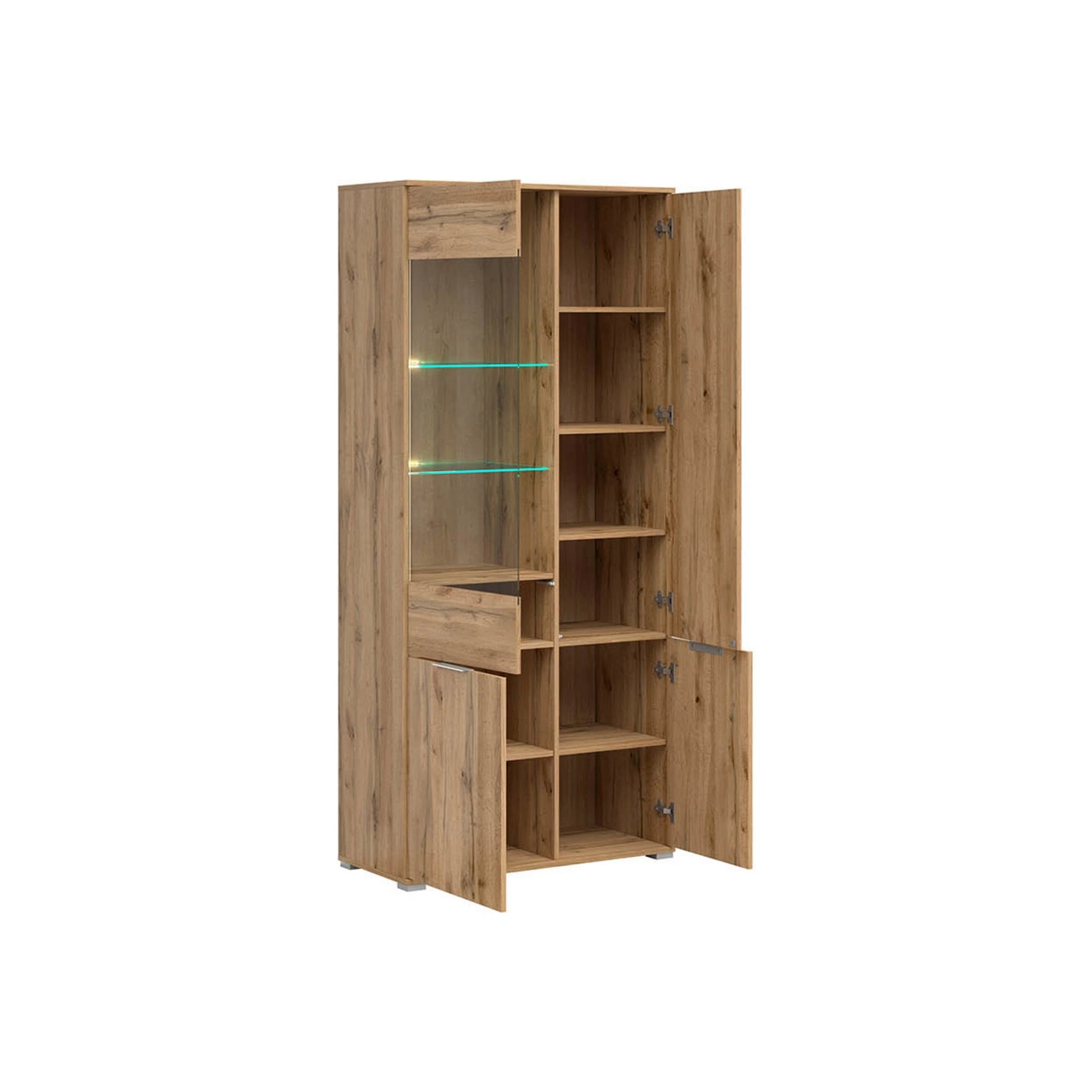 Vitrina ZELE, stejar wotan, PAL/sticla, 90x41x195 cm