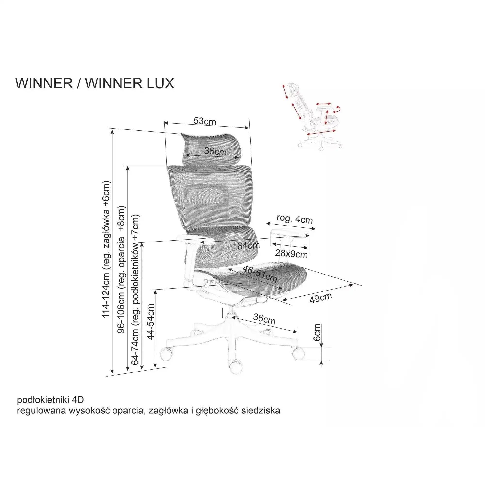 Scaun de birou WINNER, gri, plasa, 64x51x114 cm