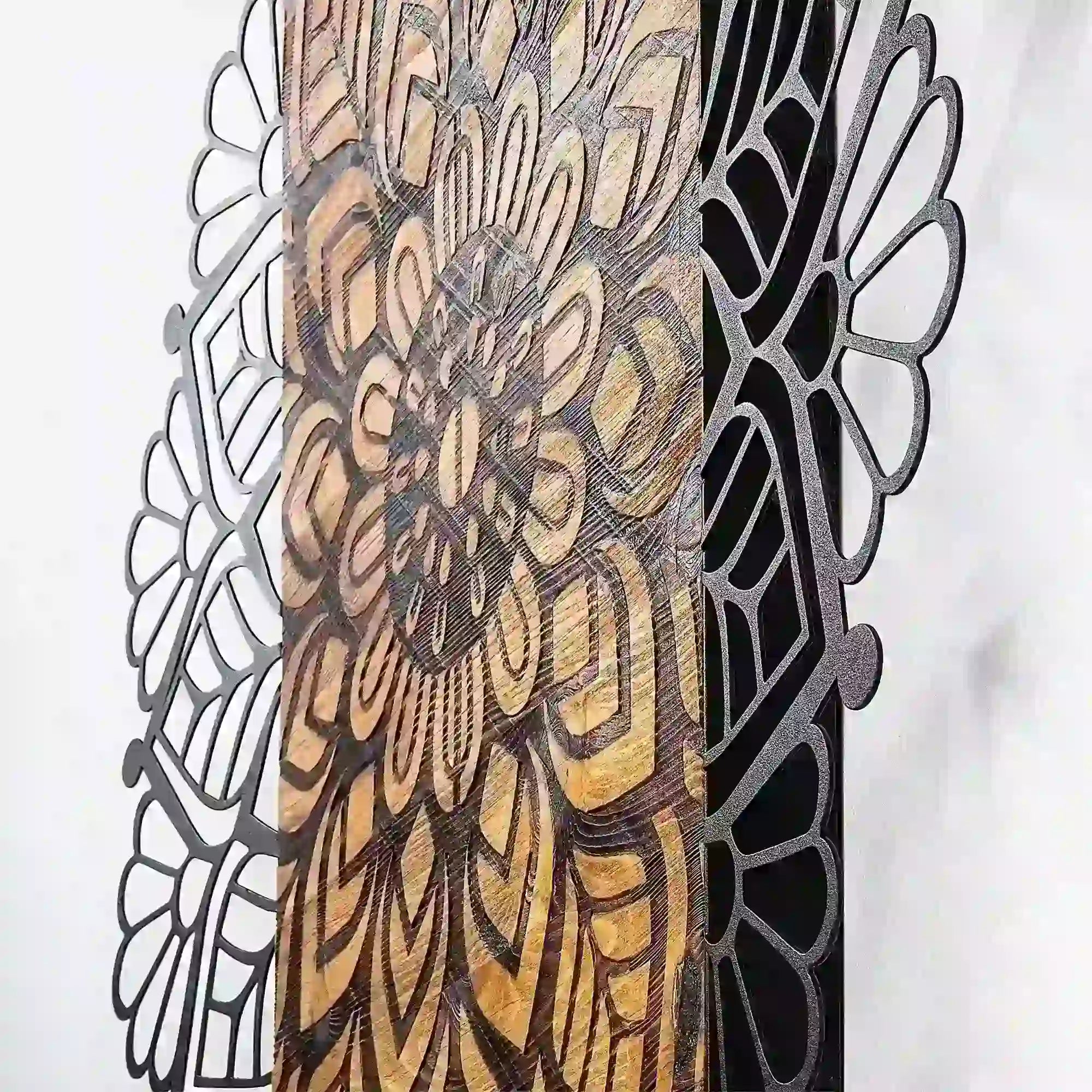 Decoratiune gradina MSIALA 2, stejar/negru, lemn/metal, 58x58 cm