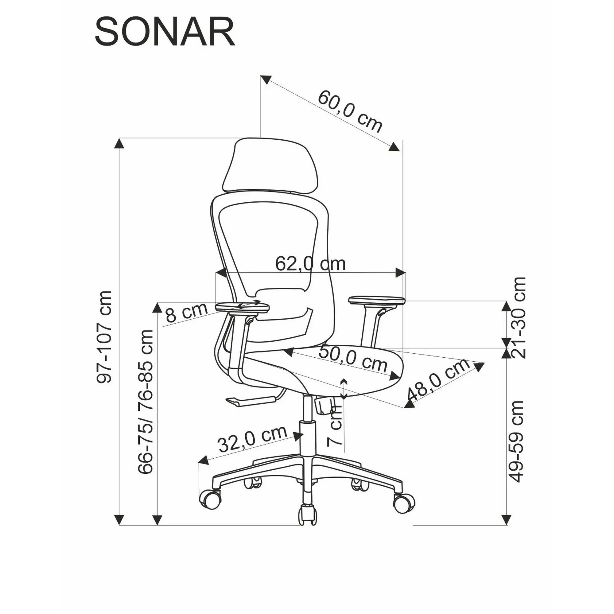Scaun birou SONAR, negru, panza/plasa, 65x65x118/128 cm