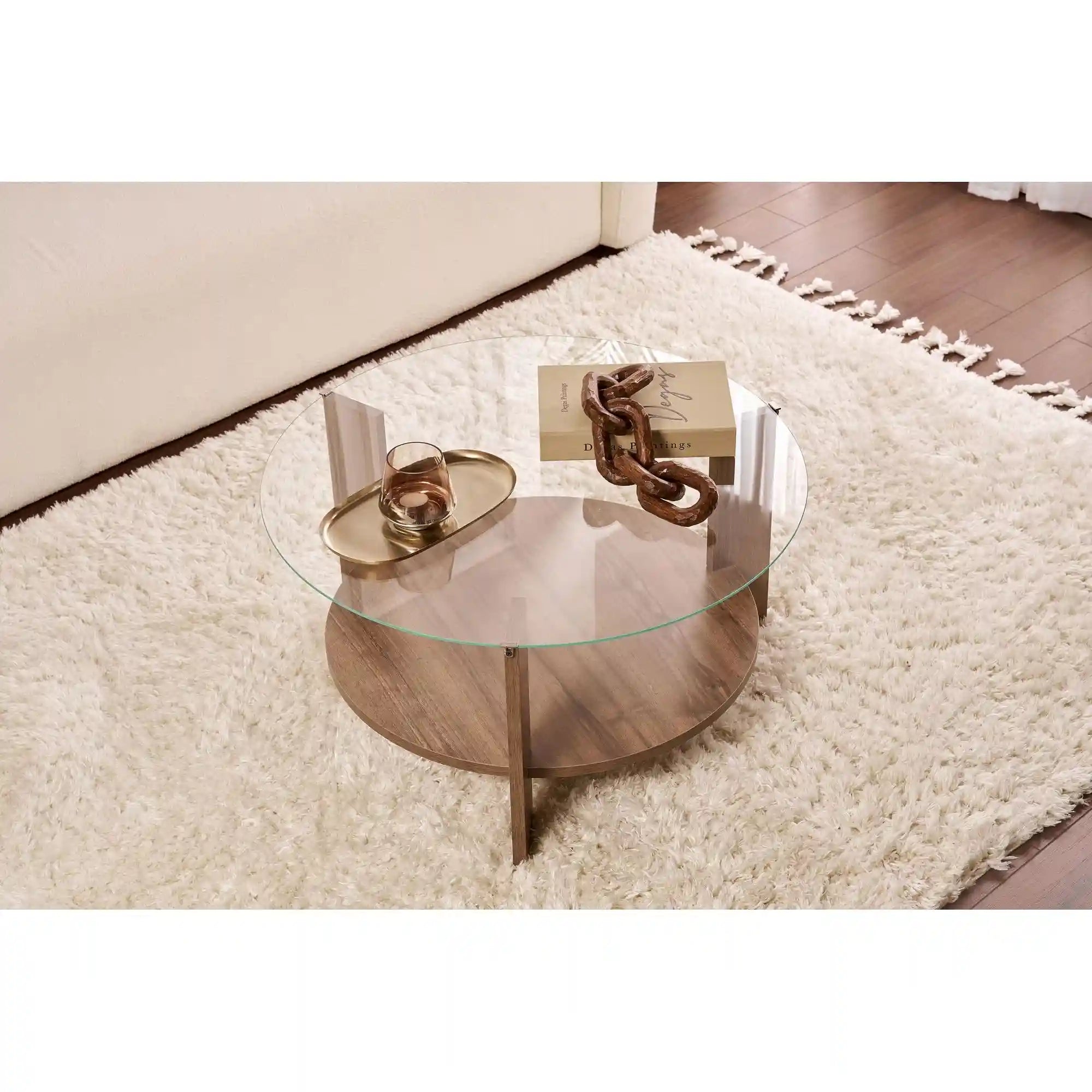 Masuta cafea CLARA, nuc, PAL/sticla, 75x75x40 cm