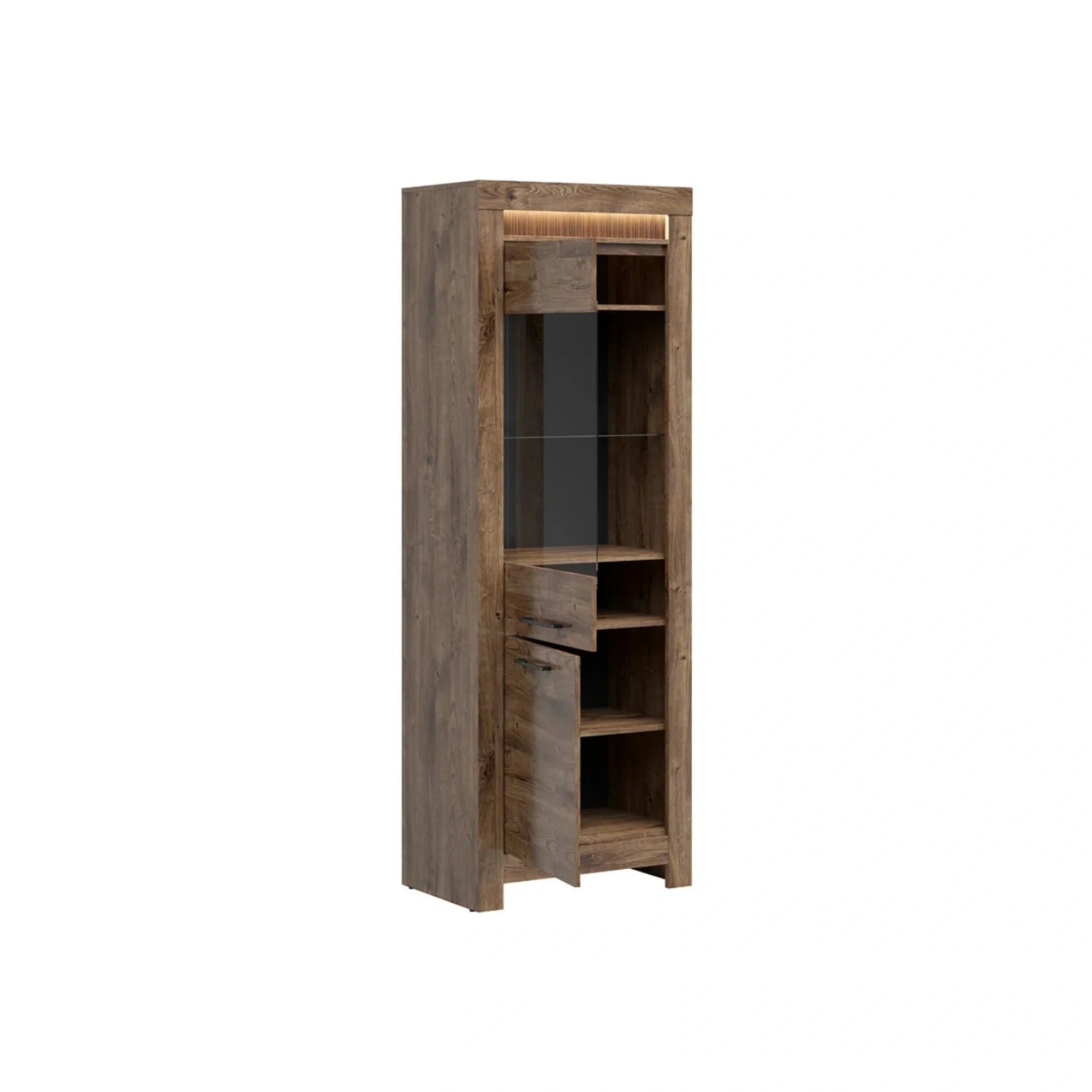 Vitrina TORIN, stejar, PAL/sticla securizata, 71x45x200 cm