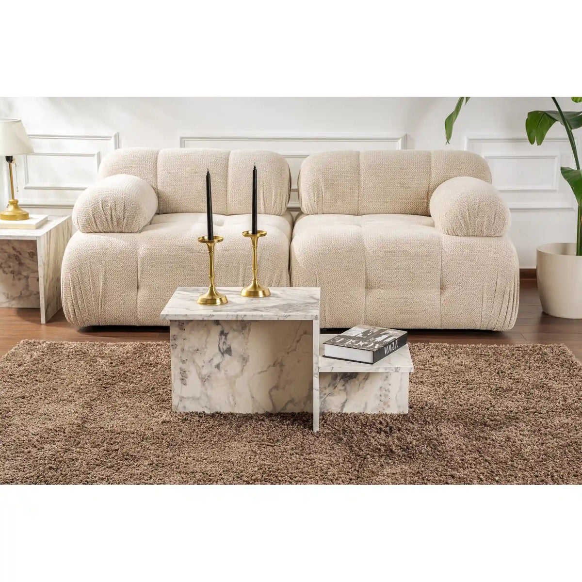 Masuta cafea HARMONY, alb cu efect de marmura, PAL, 80x40x40 cm