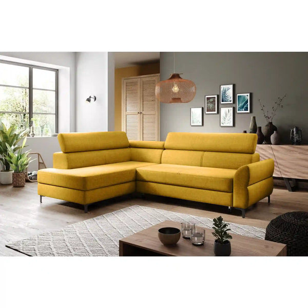 Coltar extensibil REMO, personalizabil materiale gama Premium, cu lada depozitare si tetiere reglabile, 250x184x90 cm