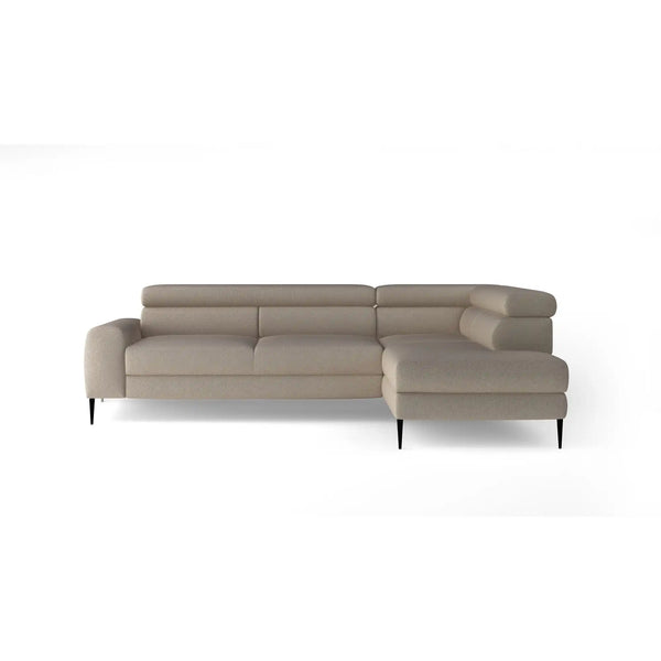 Coltar extensibil CALCIO L, personalizabil materiale Gama Premium, cu lada depozitare si tetiere reglabile, 246x175x86 cm