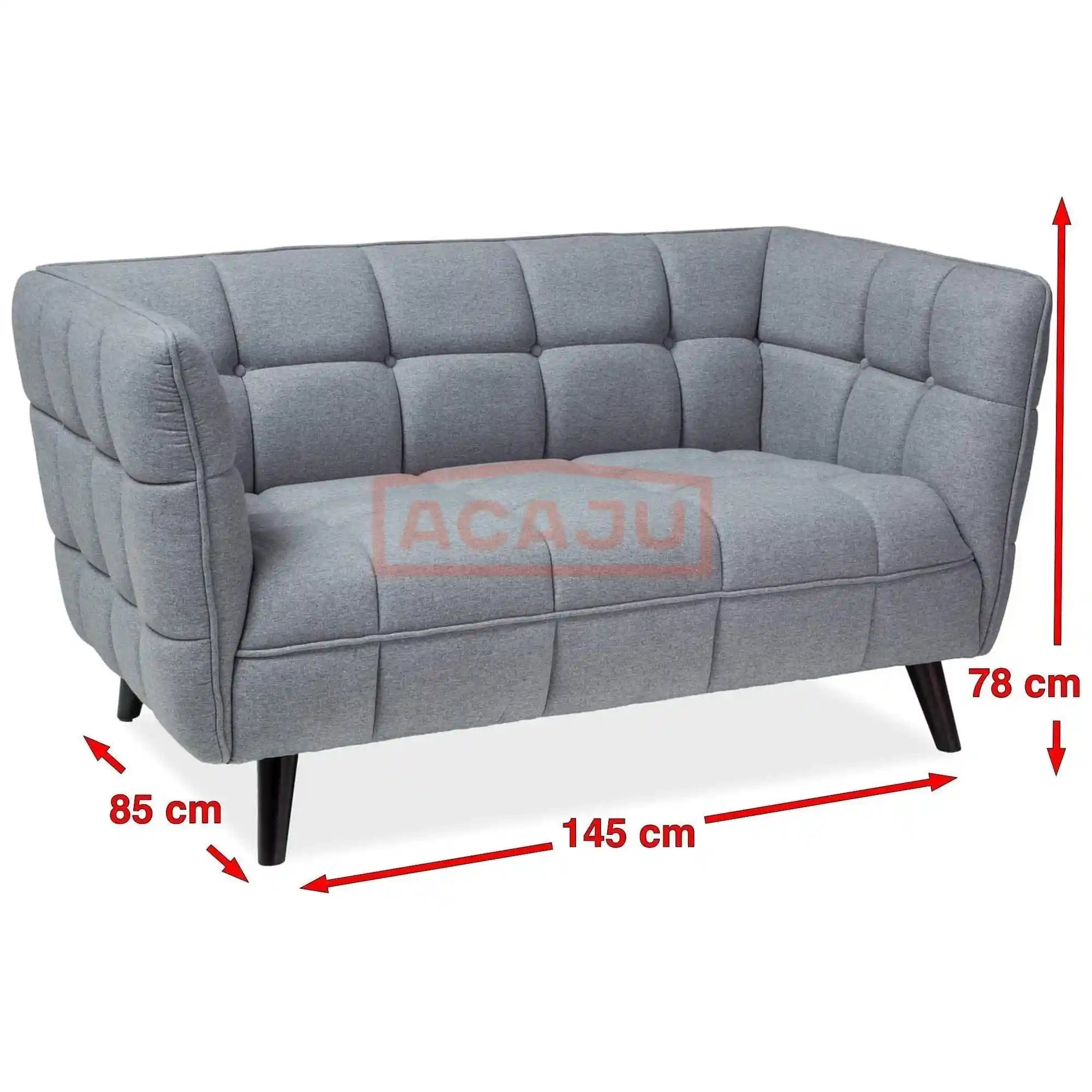 Canapea CASTELLO 2, gri - Bluvel 14, stofa catifelata/lemn, 145x85x78 cm