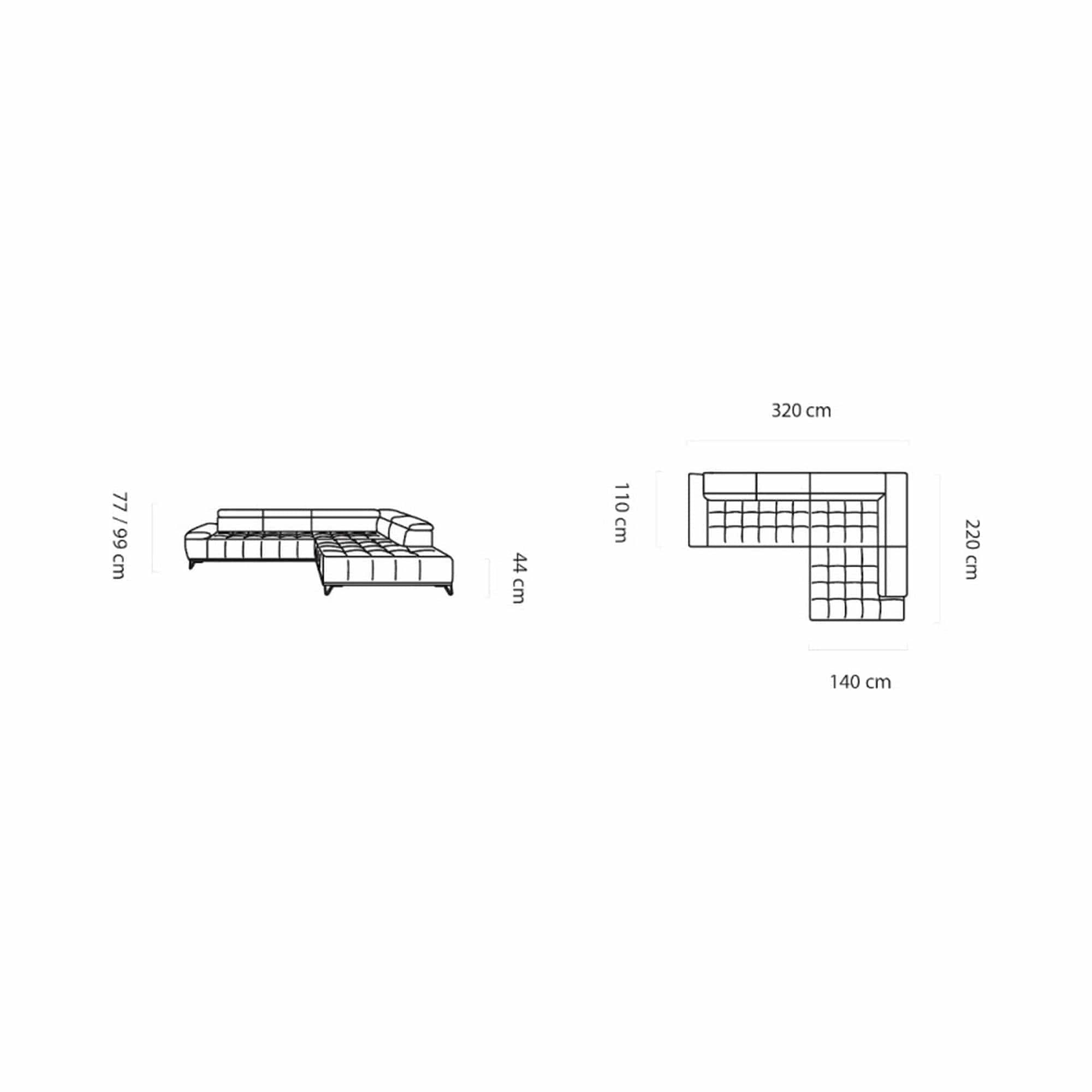 Coltar PALLADIO L, sezlong stanga, stofa catifelata turcoaz inchis - Riviera 87,  Gama Premium, cu reglaj electric si tetiere reglabile, 320x220x99 cm