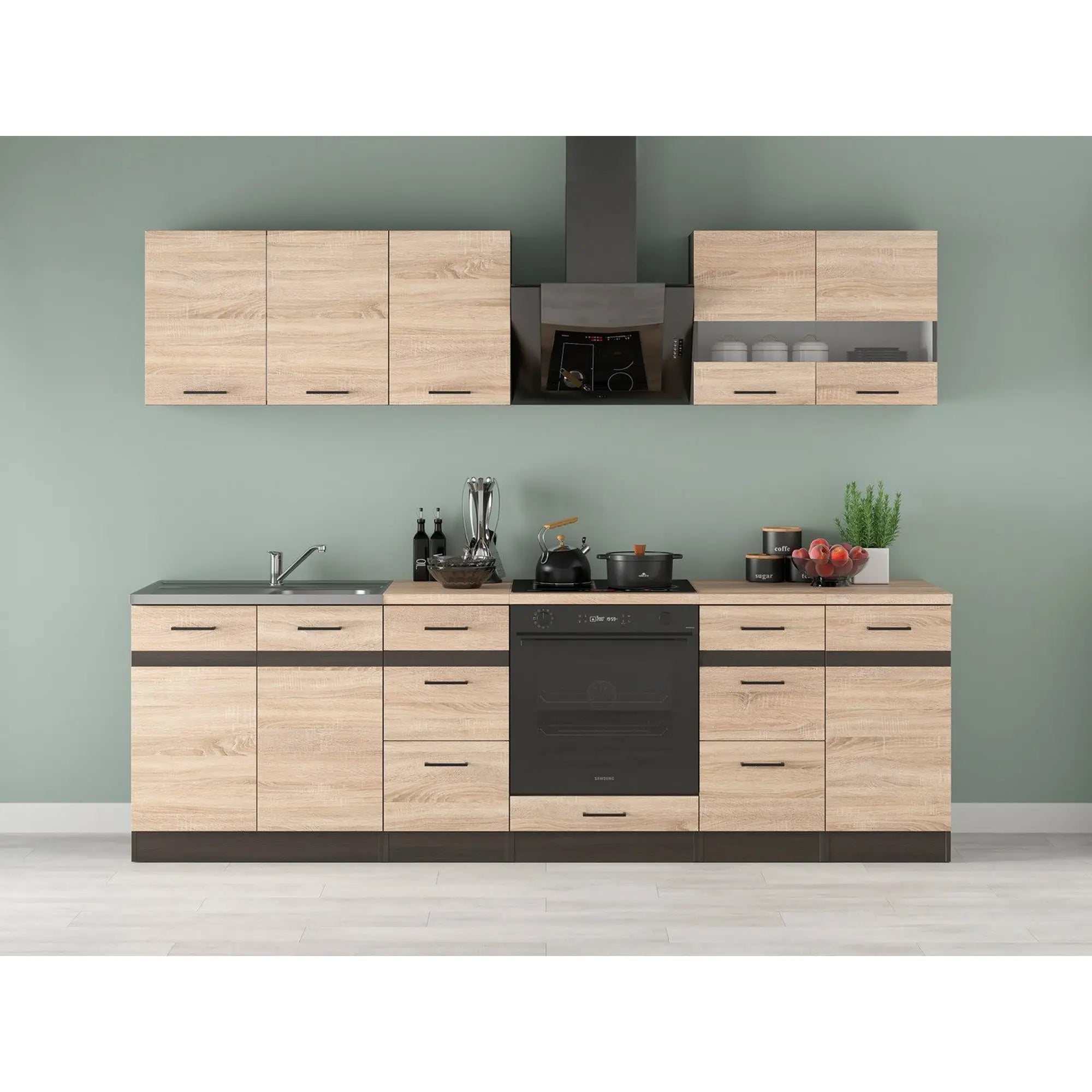 Set bucatarie JUNONA LINE, stejar sonoma/wenge, PAL, 260 cm, cu blat stejar sonoma
