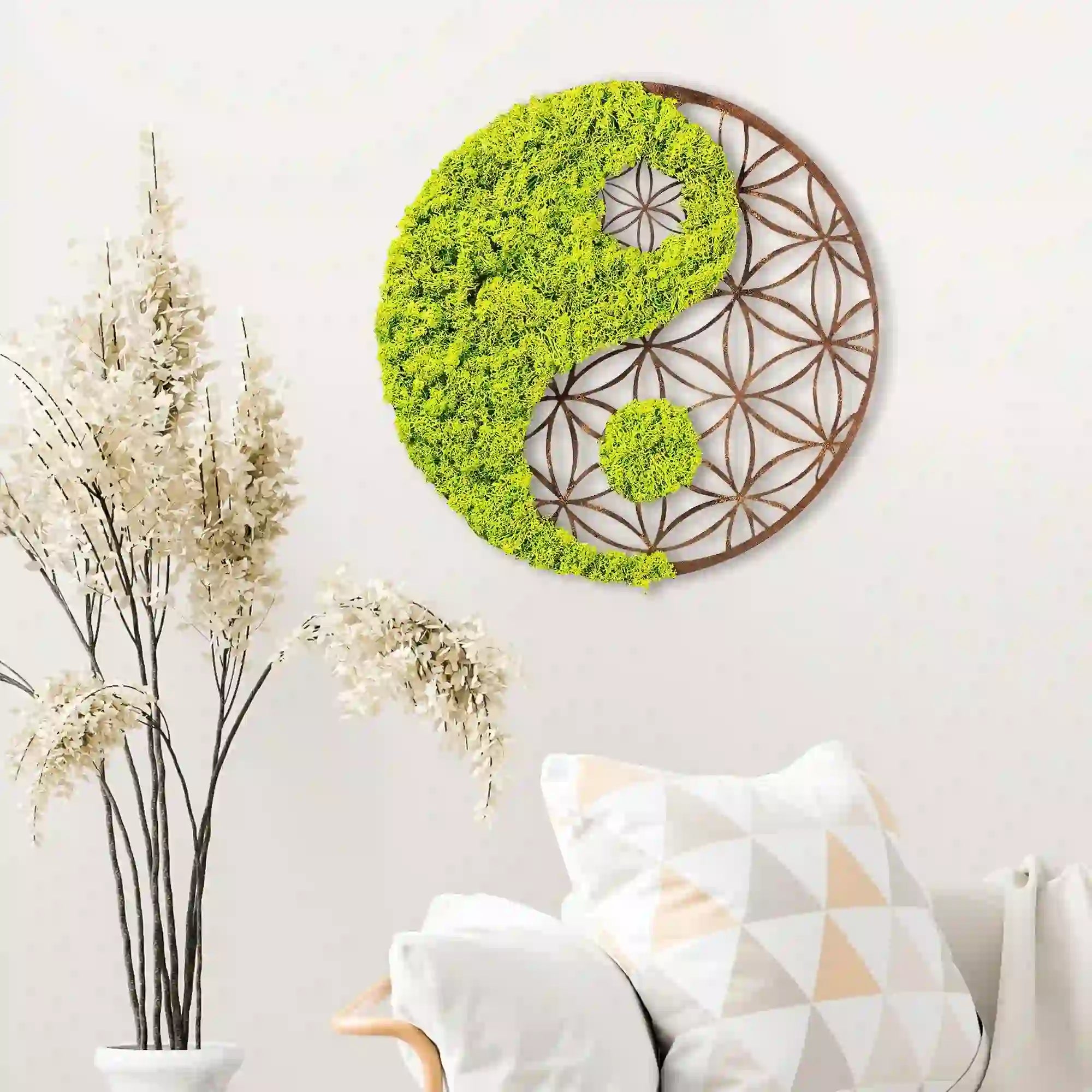 Decoratiune perete YIN YANG, verde/maro, 44x1x44 cm