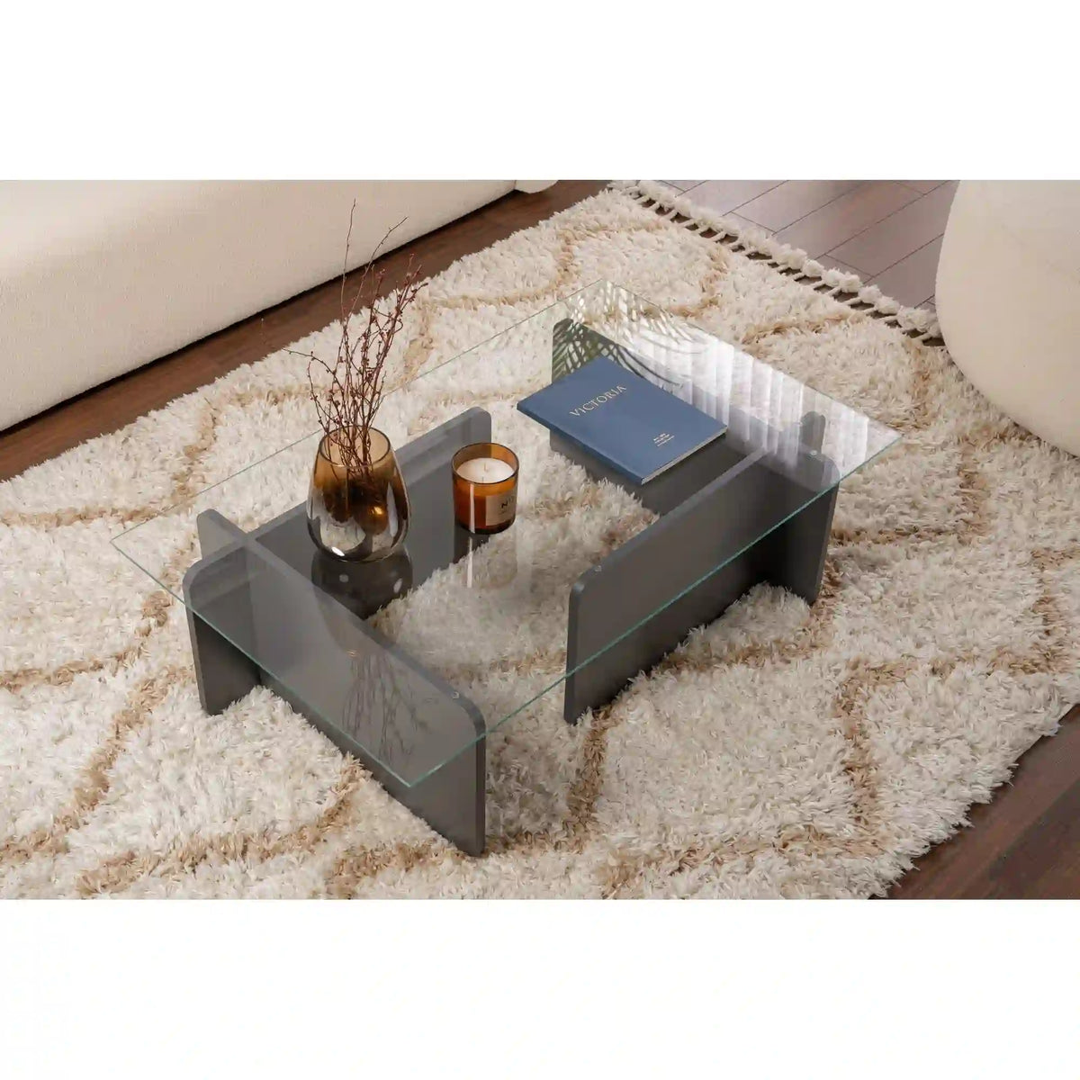 Masuta cafea FLAVIO, gri antracit/transparent, PAL/sticla, 105x65x30 cm