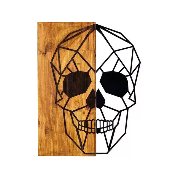 Decoratiune perete SKULL, stejar/negru, lemn/metal, 44x58 cm