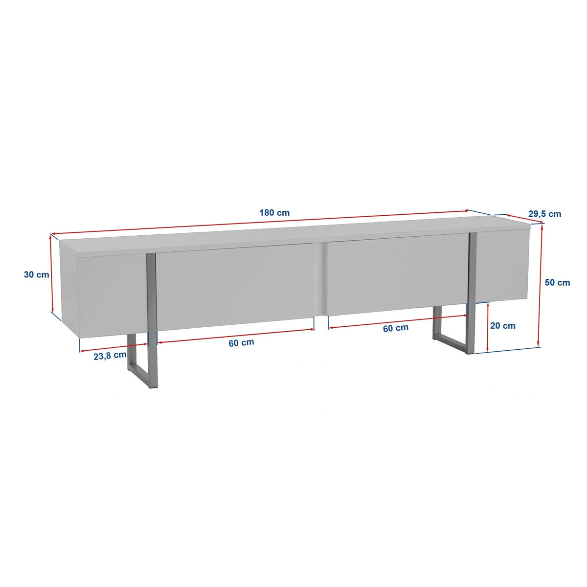 Comoda TV SERENITY, gri/negru, PAL/metal, 180x30x50 cm