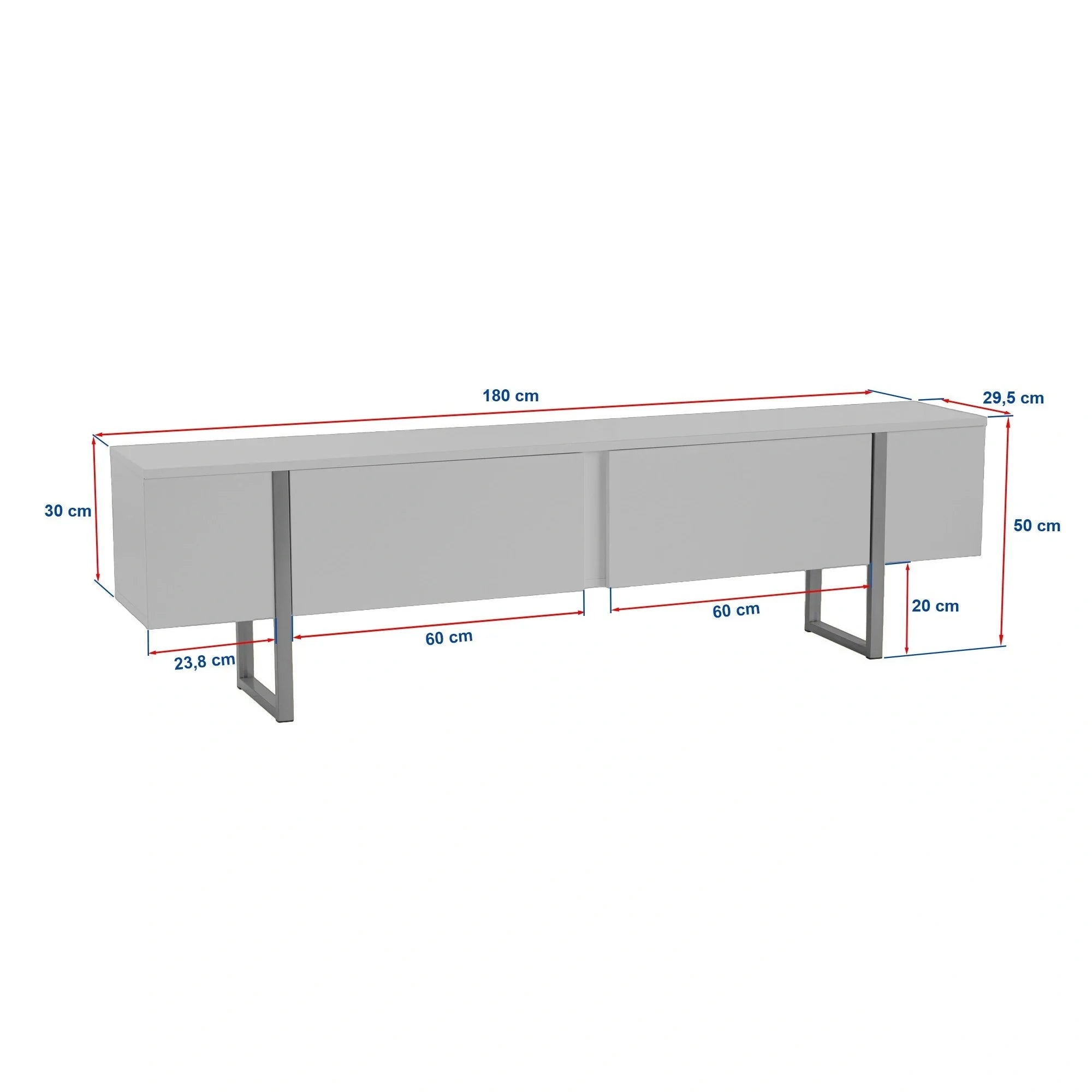 Comoda TV SERENITY, gri/negru, PAL/metal, 180x30x50 cm