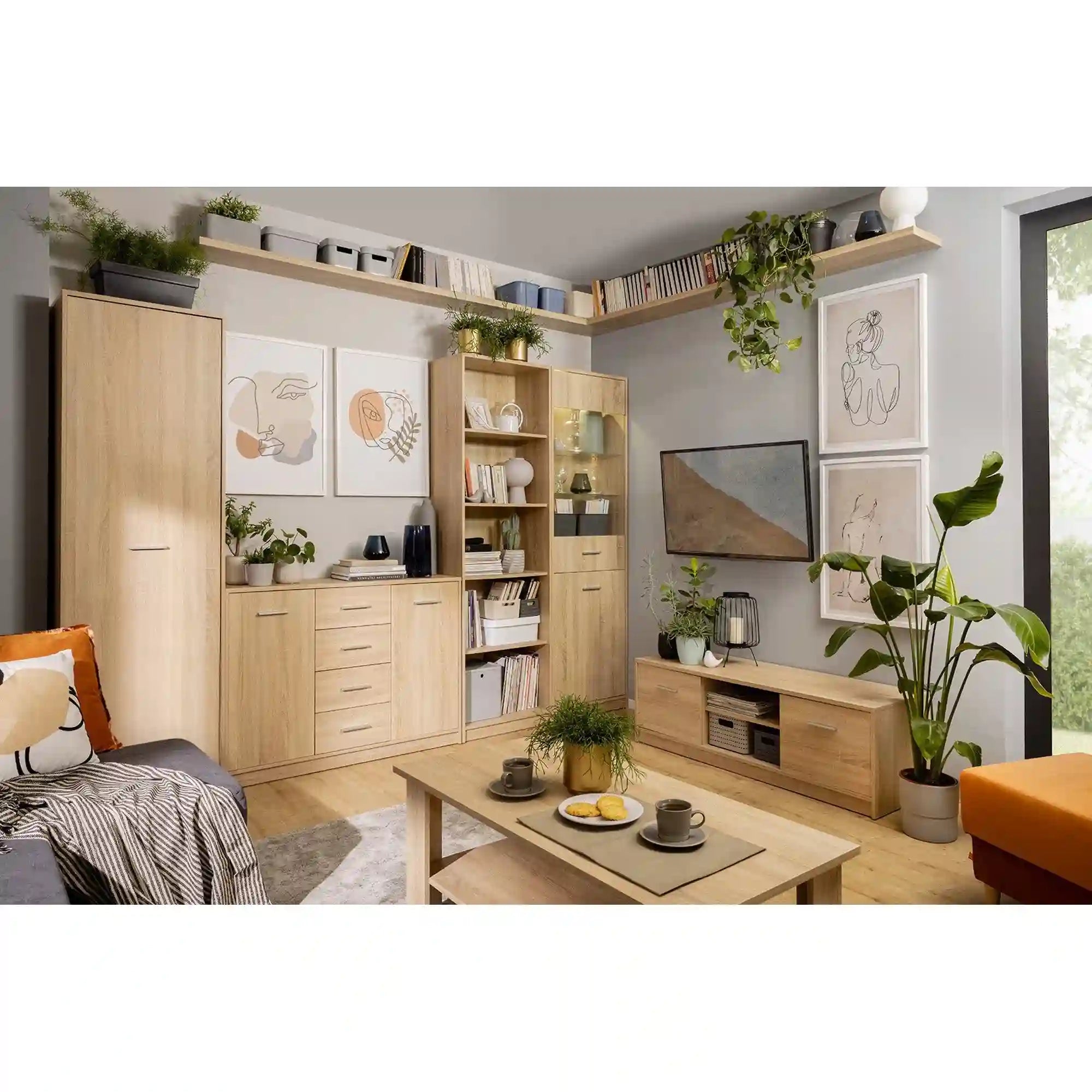 Vitrina NEPO PLUS, stejar sonoma, PAL laminat/sticla, 60x34x197 cm