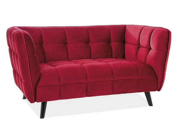 Canapea CASTELLO 2, visiniu - Bluvel 59, stofa catifelata/lemn, 145x85x78 cm
