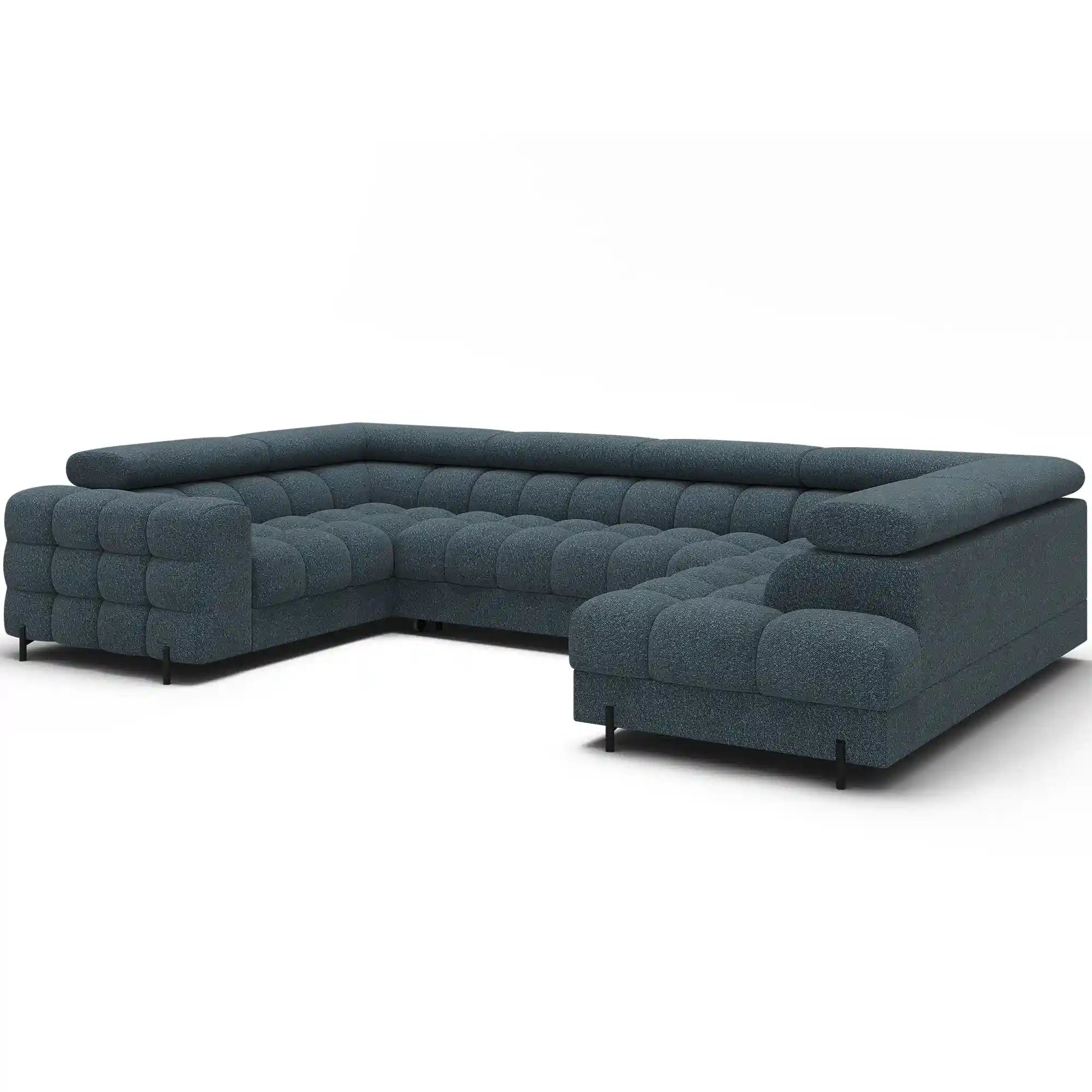 Coltar extensibil FECTORY, sezlong dreapta, stofa clasica albastru inchis - Jaffray 40, cu tetiere reglabile si spatiu depozitare, 346x205x93 cm
