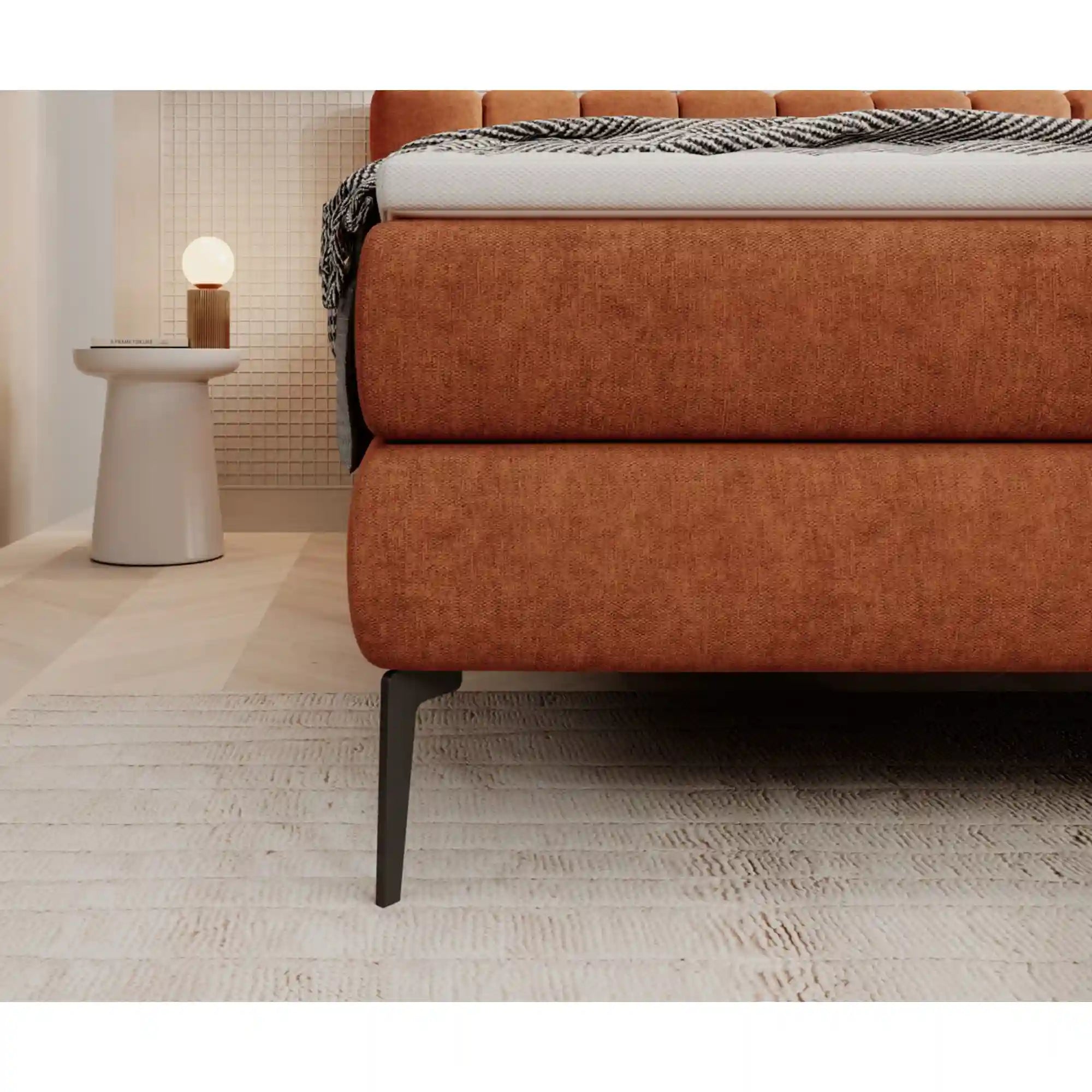 Pat boxspring BARI 140x200, personalizabil materiale Gama Premium, cu saltele si topper