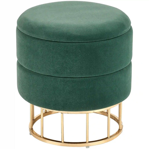 Taburet MINTY, stofa catifelata, verde inchis, cu spatiu de depozitare, 37x37x41 cm