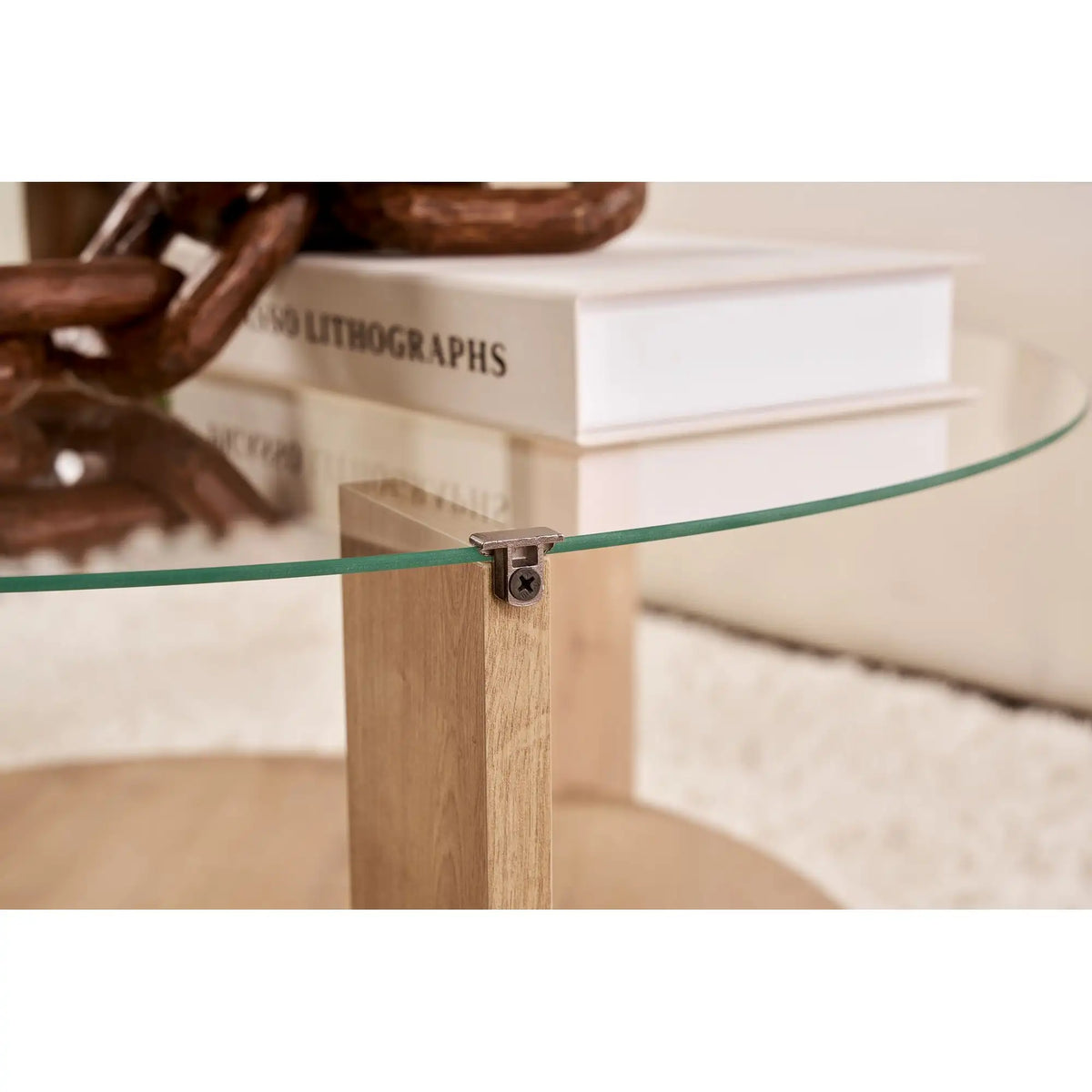 Masuta cafea CLARA, stejar, PAL/sticla, 75x75x40 cm