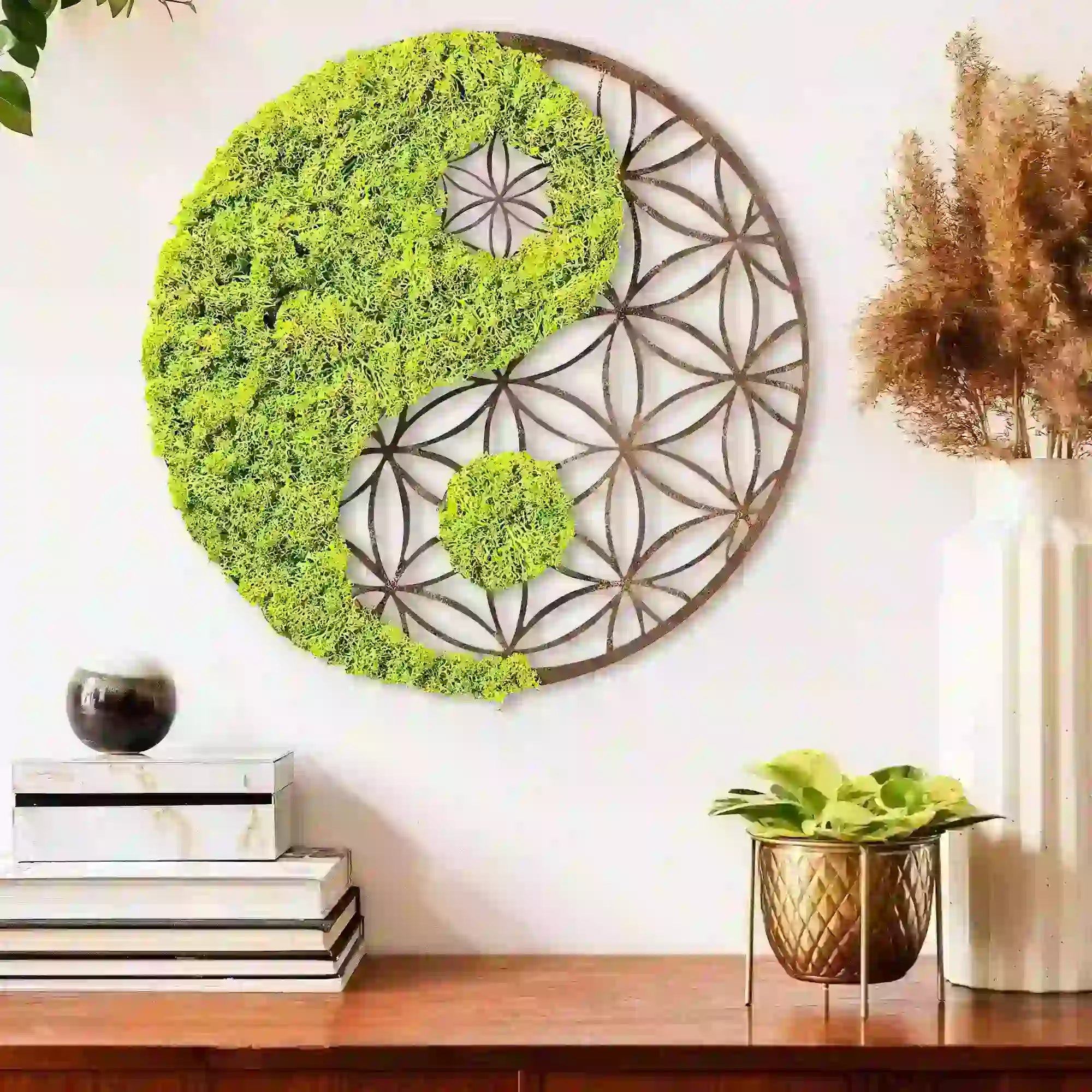 Decoratiune perete YIN YANG, verde/maro, 44x1x44 cm