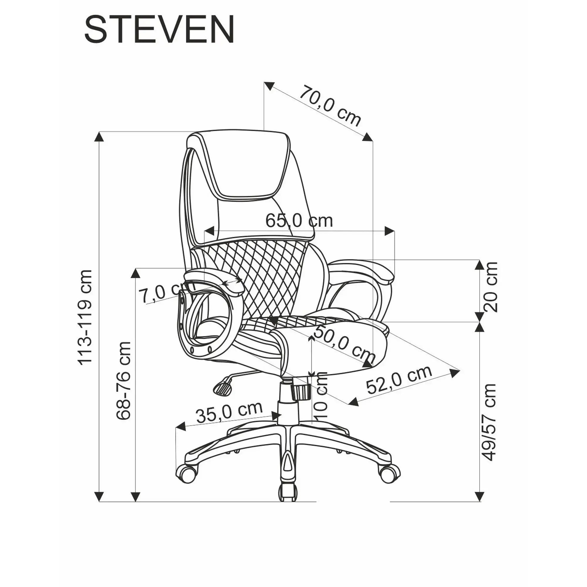 Scaun birou STEVEN, negru/gri, piele ecologica/panza, 65x70x111/119 cm