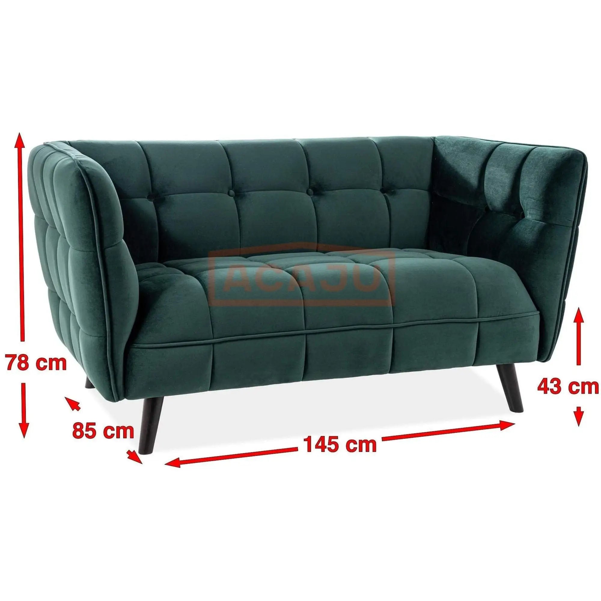 Canapea CASTELLO 2, verde - Bluvel 78, stofa catifelata/lemn, 145x85x78 cm