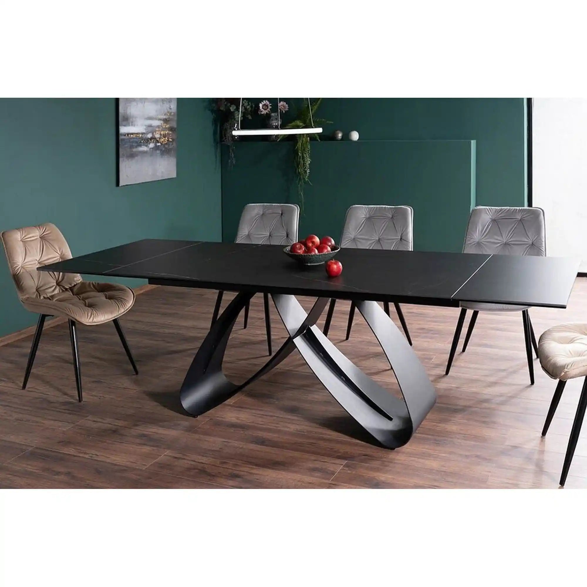 Masa extensibila SAMANTA CERAMIC, sticla securizata/ceramica, negru, 160-240x90x76 cm
