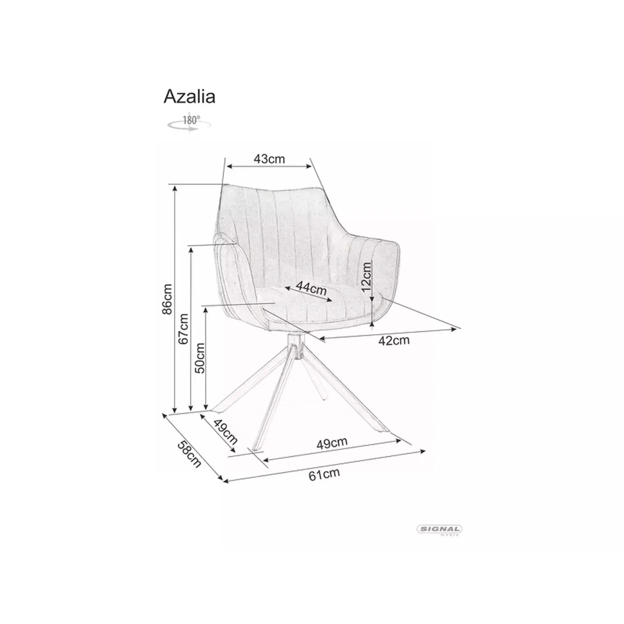 Scaun rotativ AZALIA, cappuccino/negru, stofa catifelata/metal, 61x58x86 cm