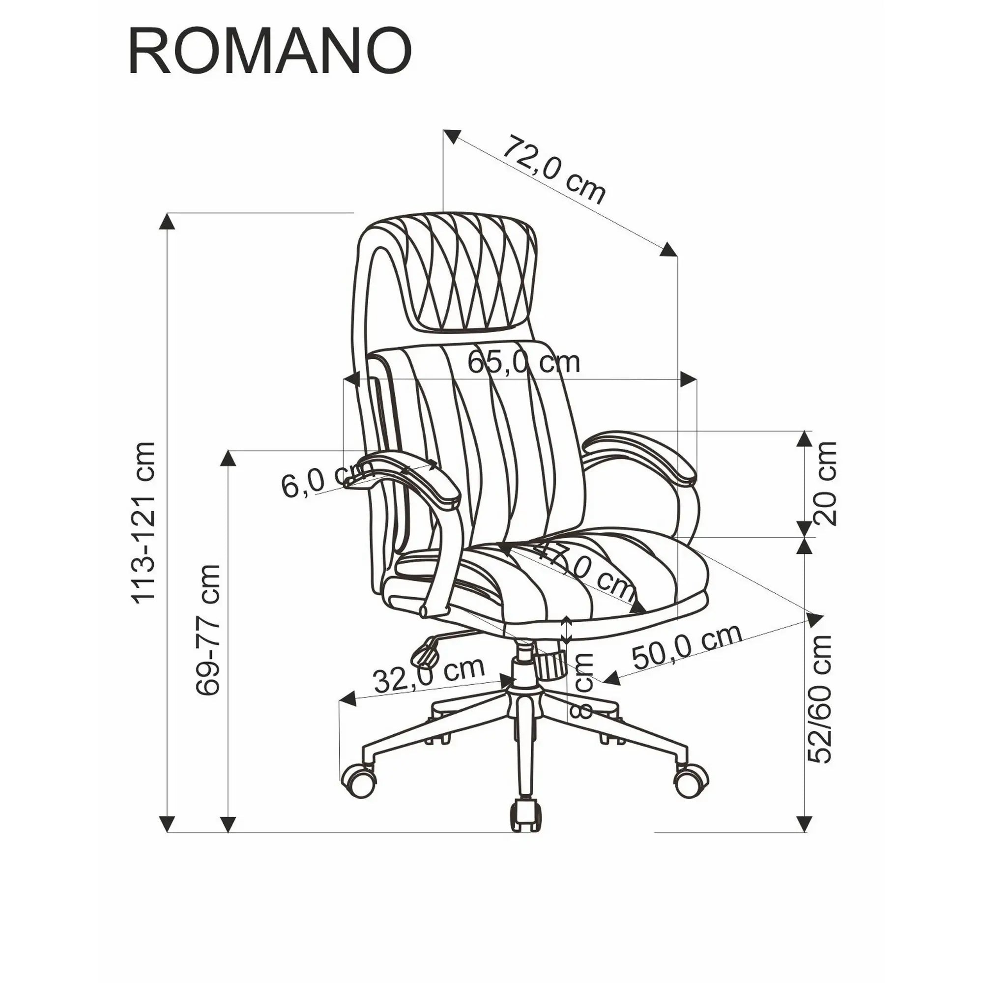 Scaun birou ROMANO, negru, piele ecologica/metal, 65x72x113/121 cm