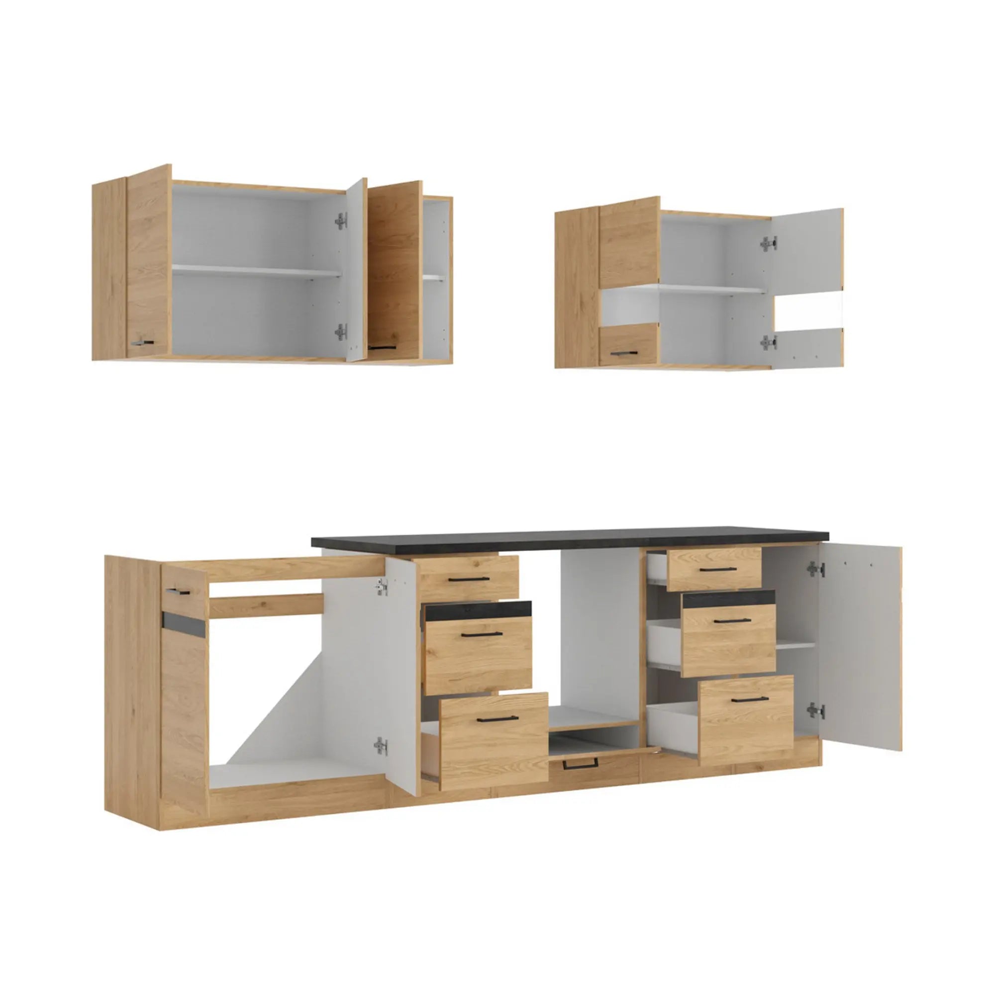 Set bucatarie JUNONA LINE, stejar, PAL, 260 cm, cu blat negru