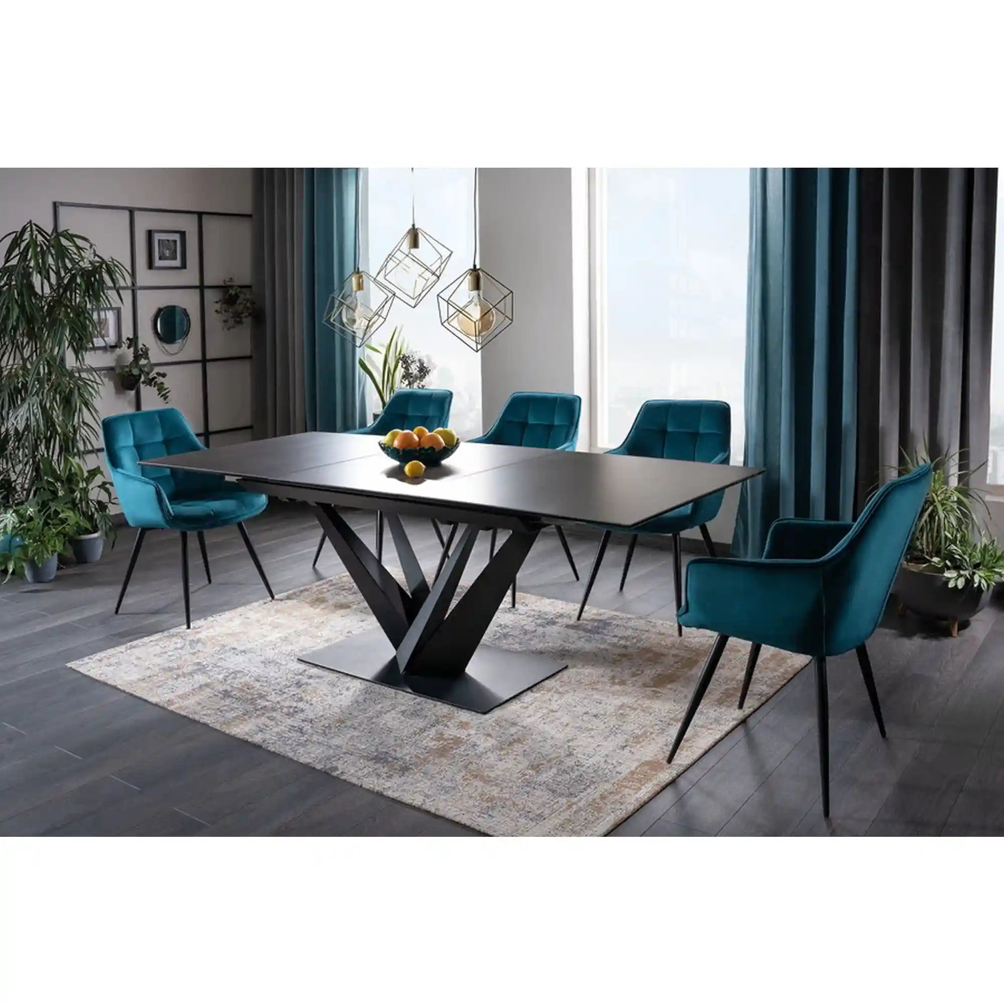 Masa extensibila SORENTO CERAMIC, negru, sticla securizata/ceramica/metal, 160/220x90x76 cm