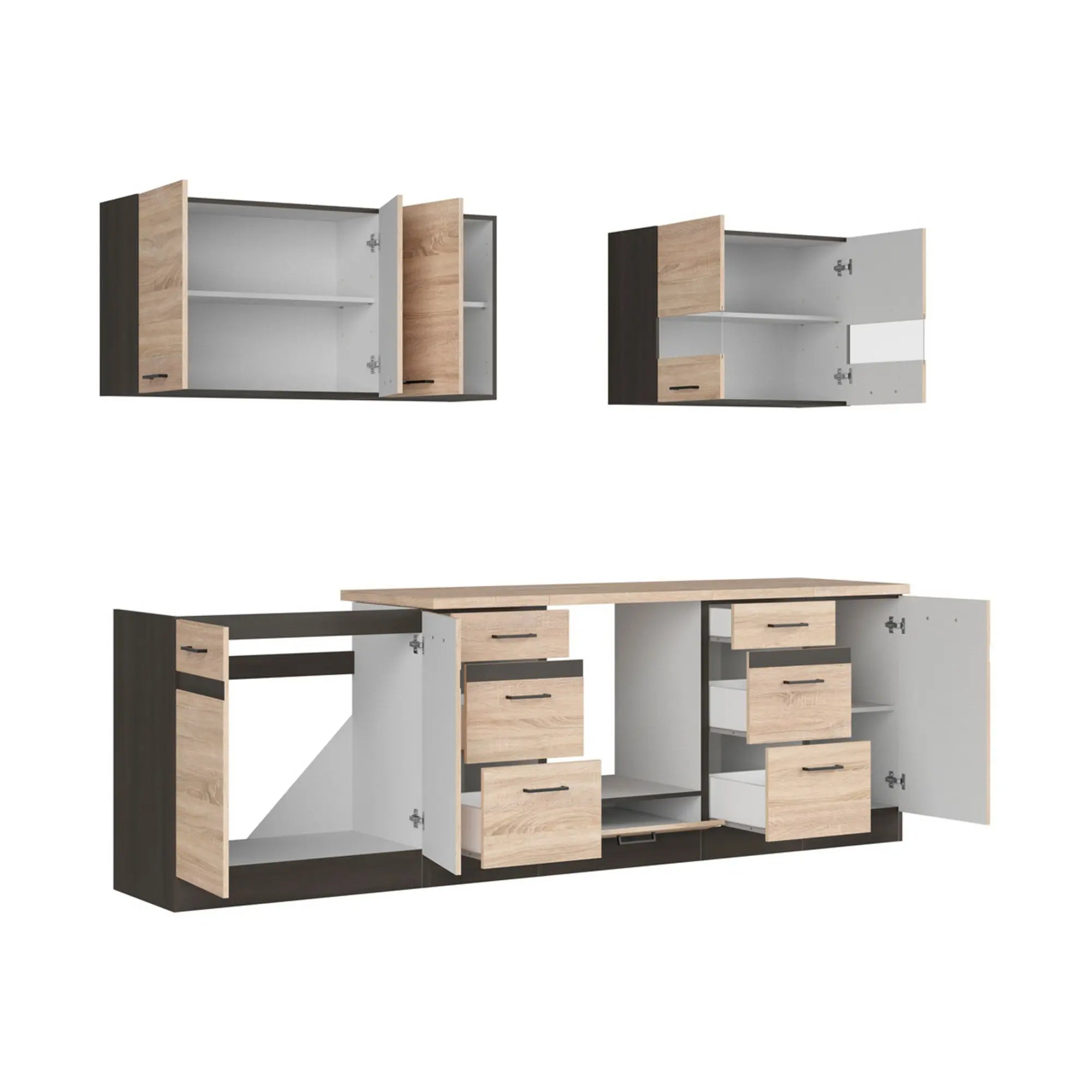 Set bucatarie JUNONA LINE, stejar sonoma/wenge, PAL, 260 cm, cu blat stejar sonoma