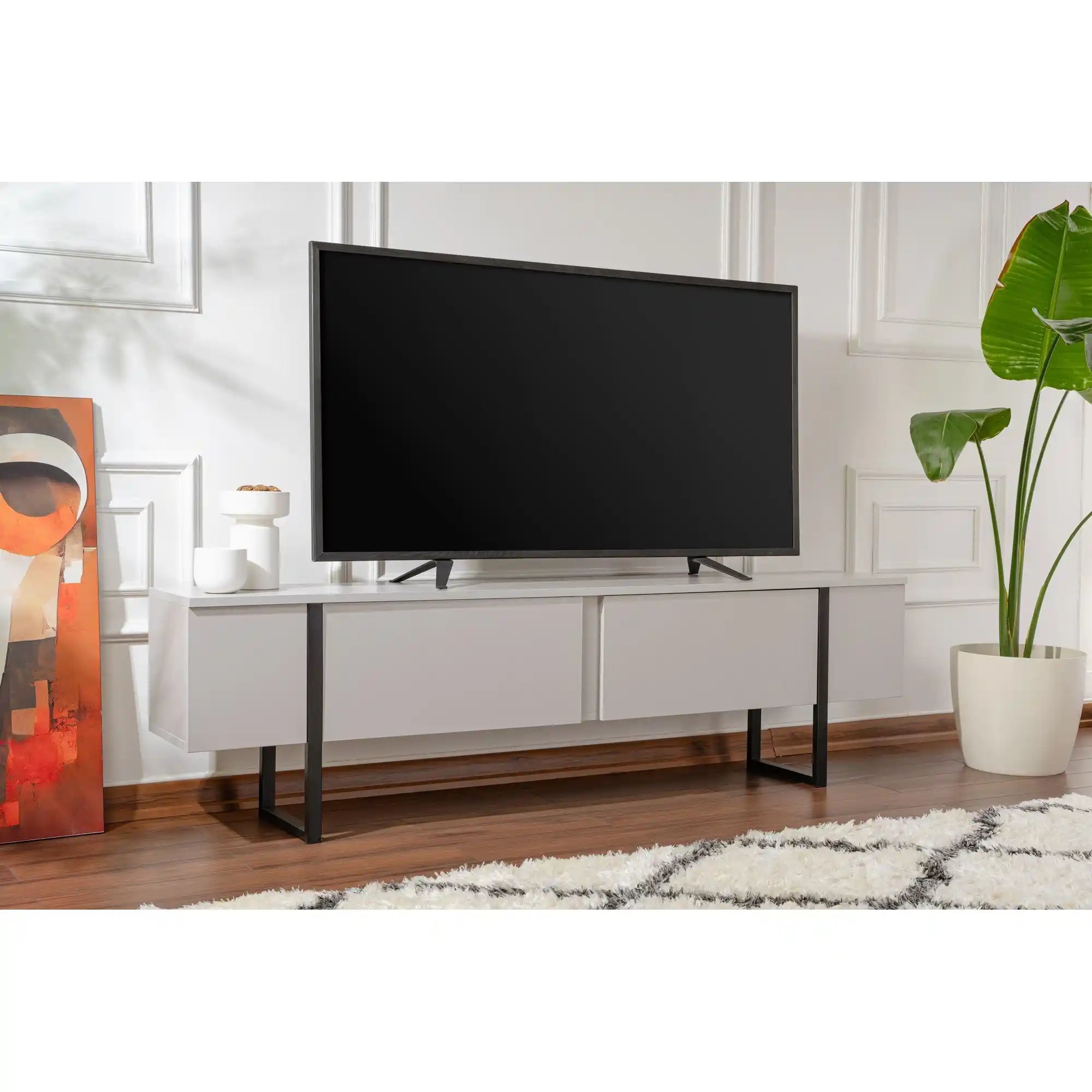 Comoda TV SERENITY, gri/negru, PAL/metal, 180x30x50 cm