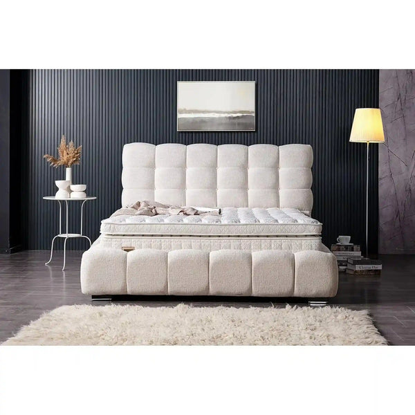 Pat CLOUDS 200x200, stofa crem - Beatto 1062, cu suport saltea