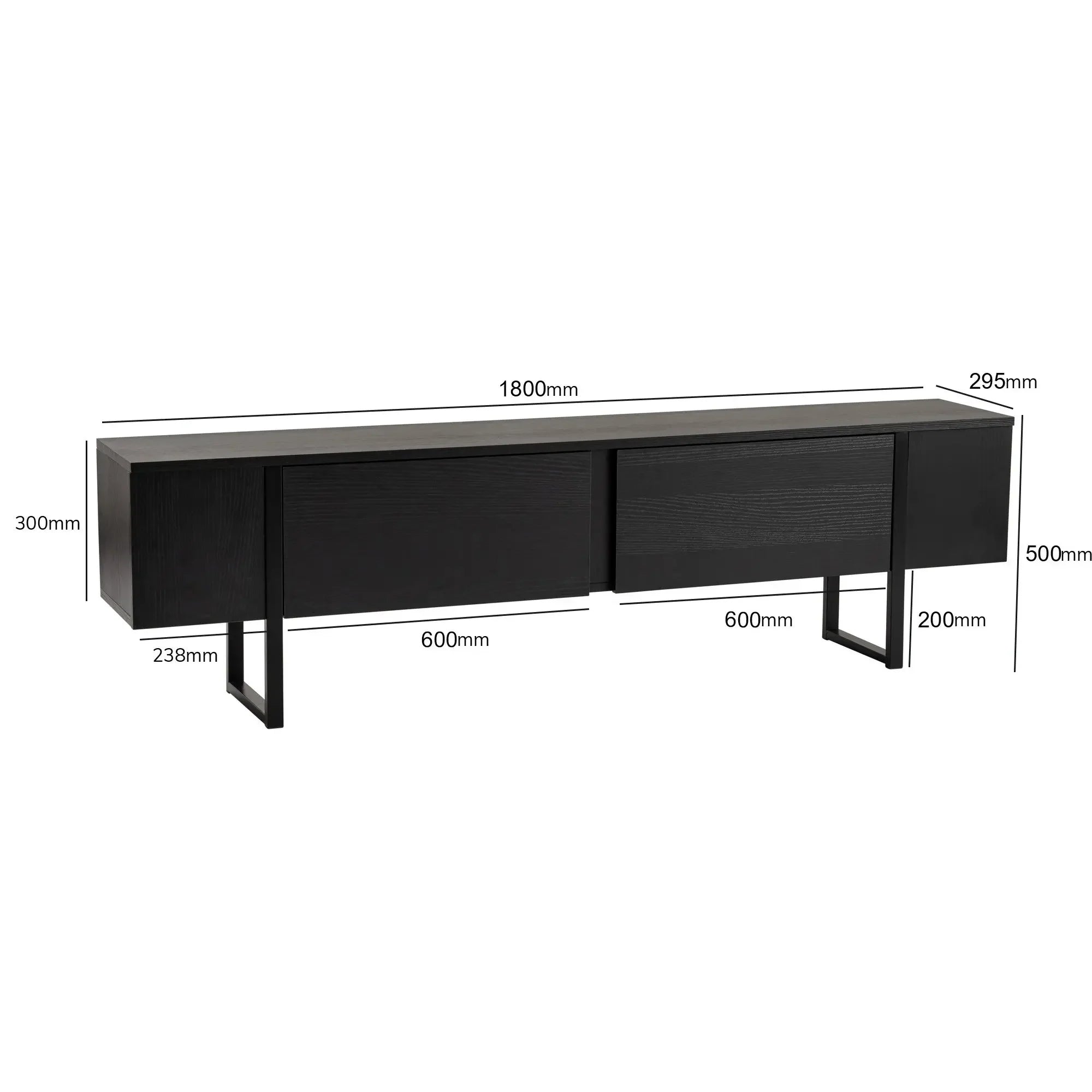 Comoda TV SERENITY, negru, PAL/metal, 180x30x50 cm