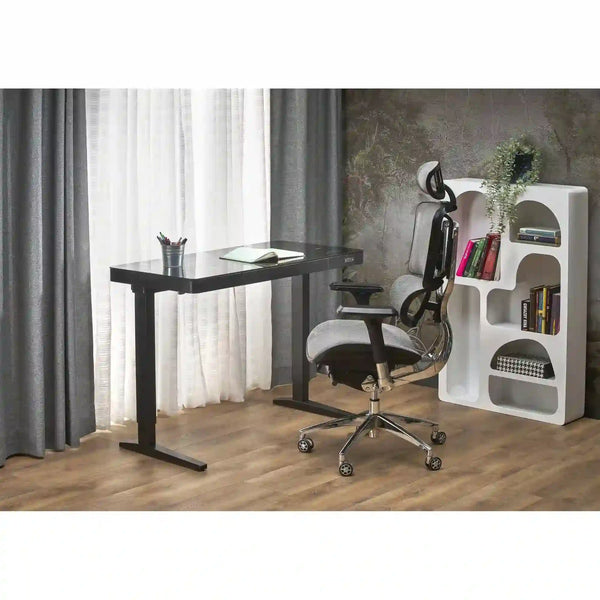 Birou B52, negru, sticla/metal, 120x60x77/120 cm