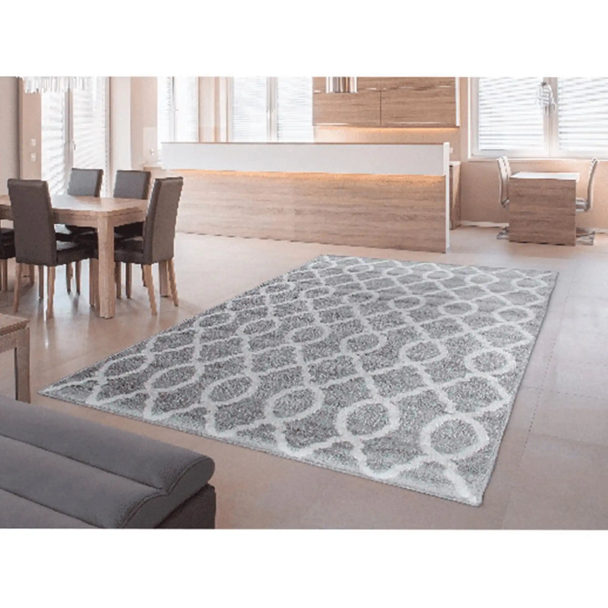 Covor DESTA, 160x235 cm, forma dreptunghiulara, polipropilena, gri deschis/alb