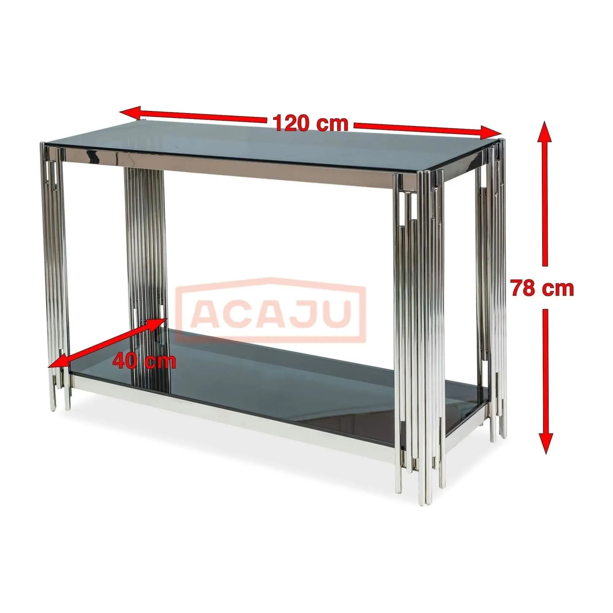Consola FOSSIL C, negru fumuriu/crom, sticla securizata/metal, 120x40x78 cm