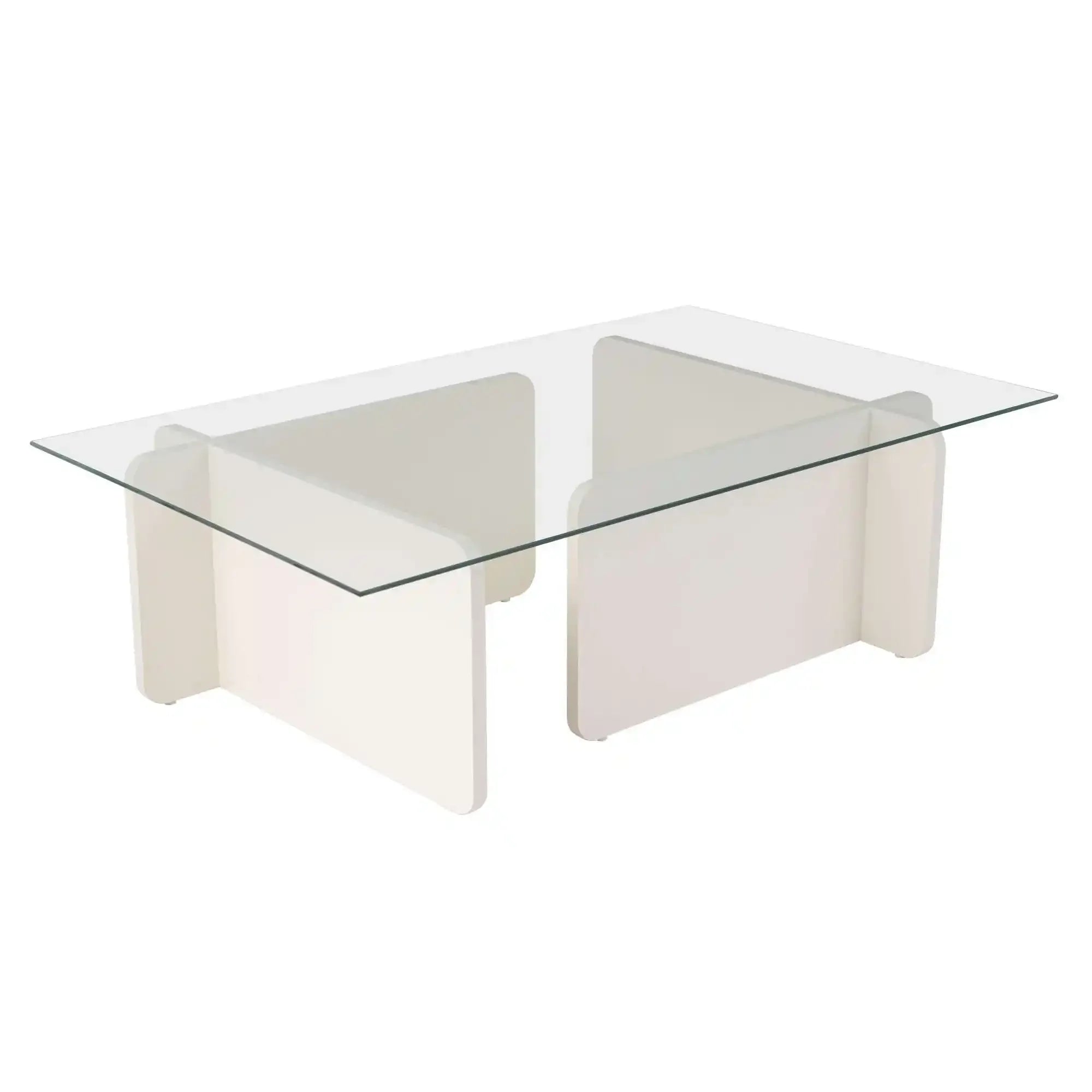 Masuta cafea FLAVIO, alb/transparent, PAL/sticla, 105x65x30 cm