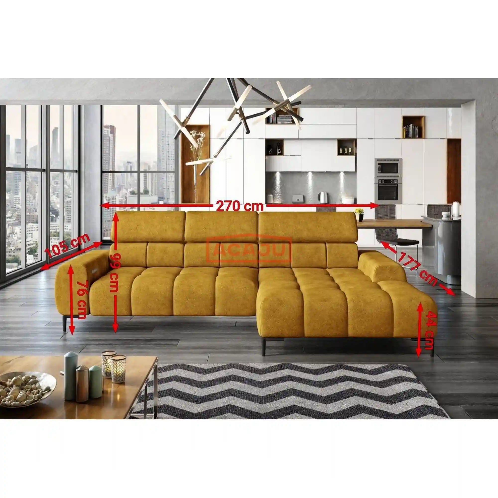 Coltar PLAZA MINI, personalizabil materiale gama Premium, cu reglaj electric si tetiere reglabile, 270x177x99 cm