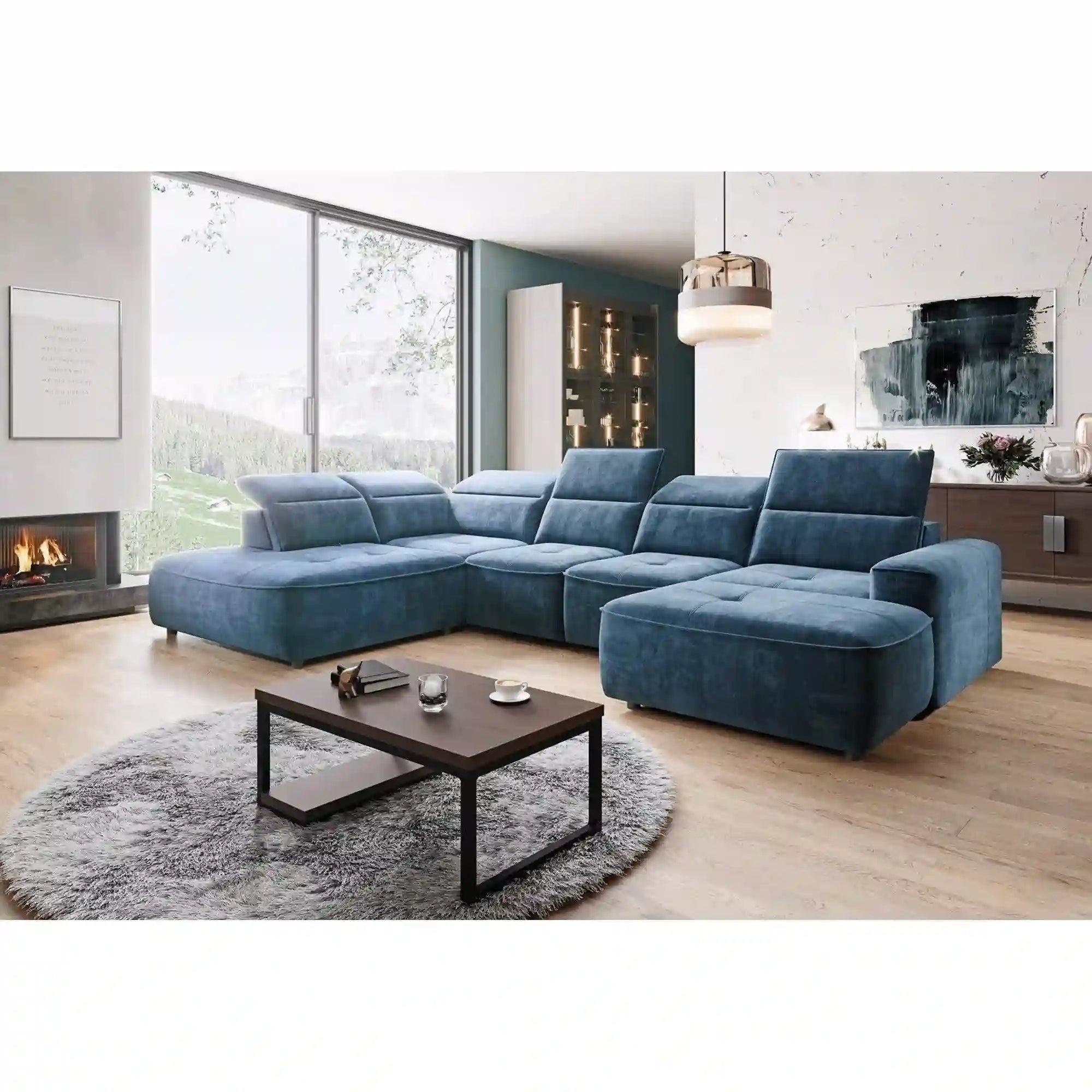 Coltar COLOMBO XL, personalizabil materiale gama Premium, cu reglaj electric si lada depozitare, 376x227x103 cm