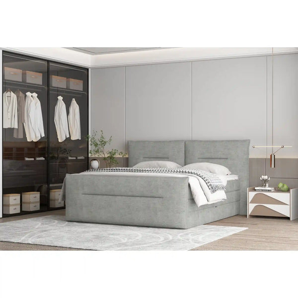 Pat boxspring ELMA 180x200, personalizabil materiale Gama Premium, cu spatiu depozitare, saltele si topper