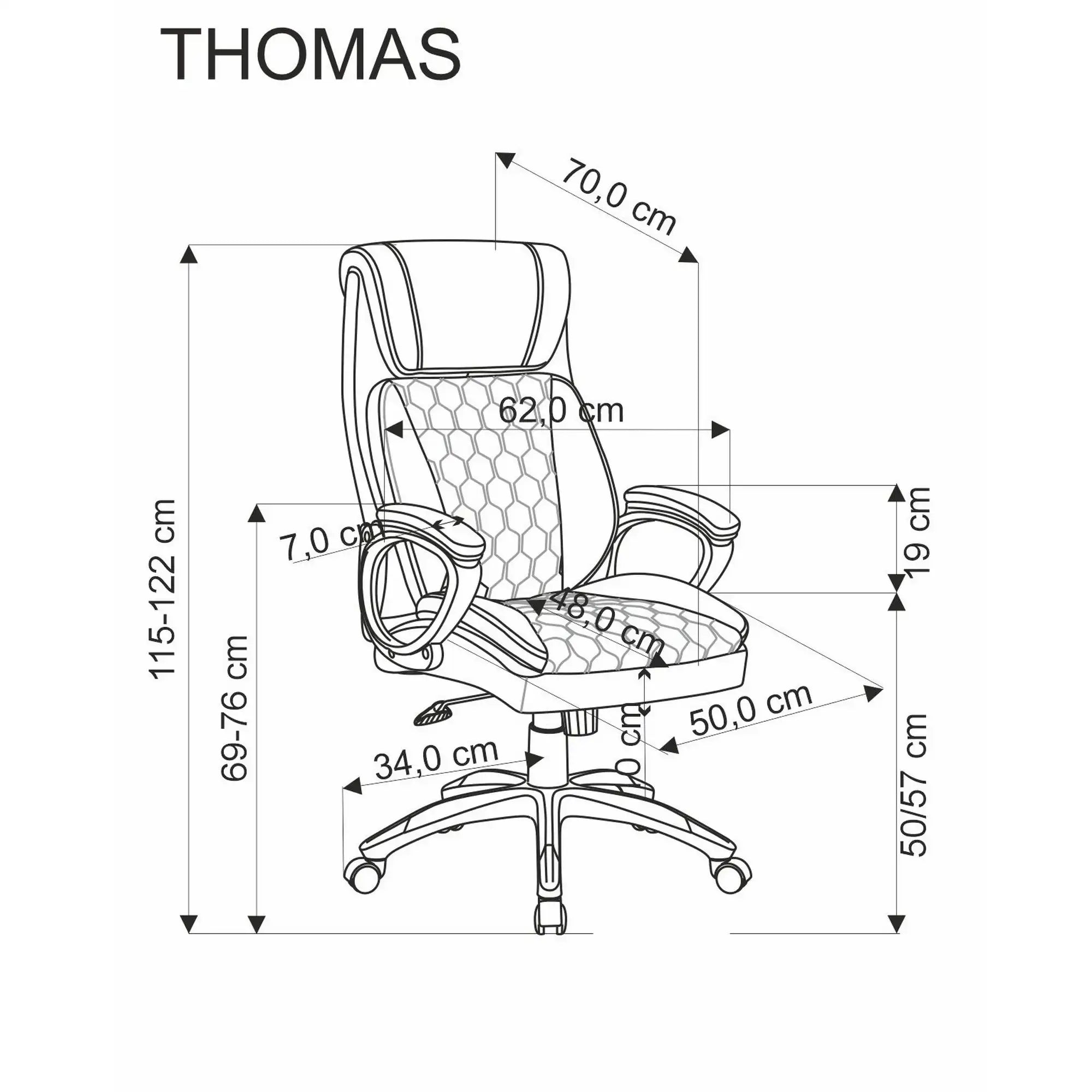 Scaun birou THOMAS, negru, piele ecologica/polipropilena, 62x70x115/122 cm
