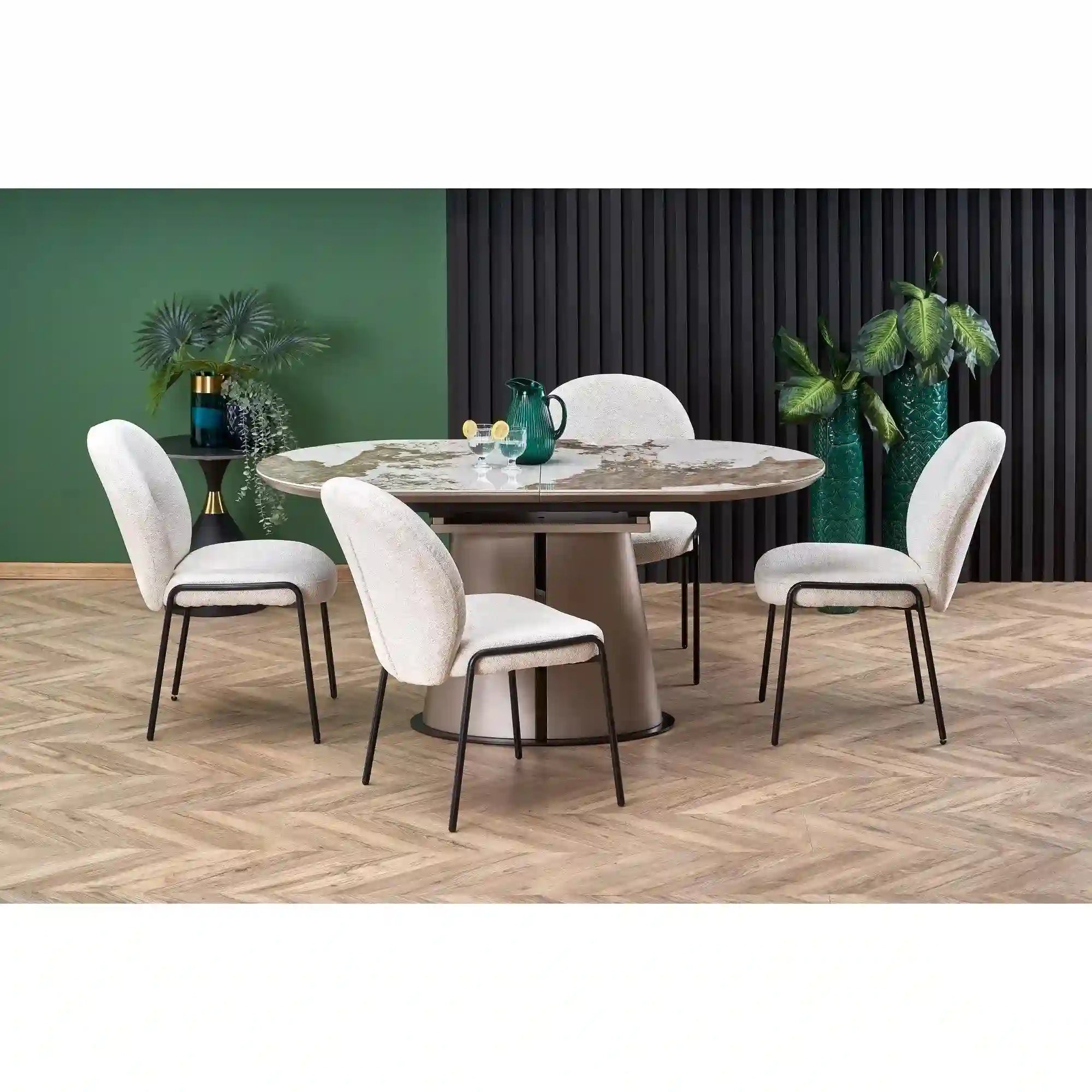 Scaun tapitat K507, crem, stofa, 55x71x87 cm