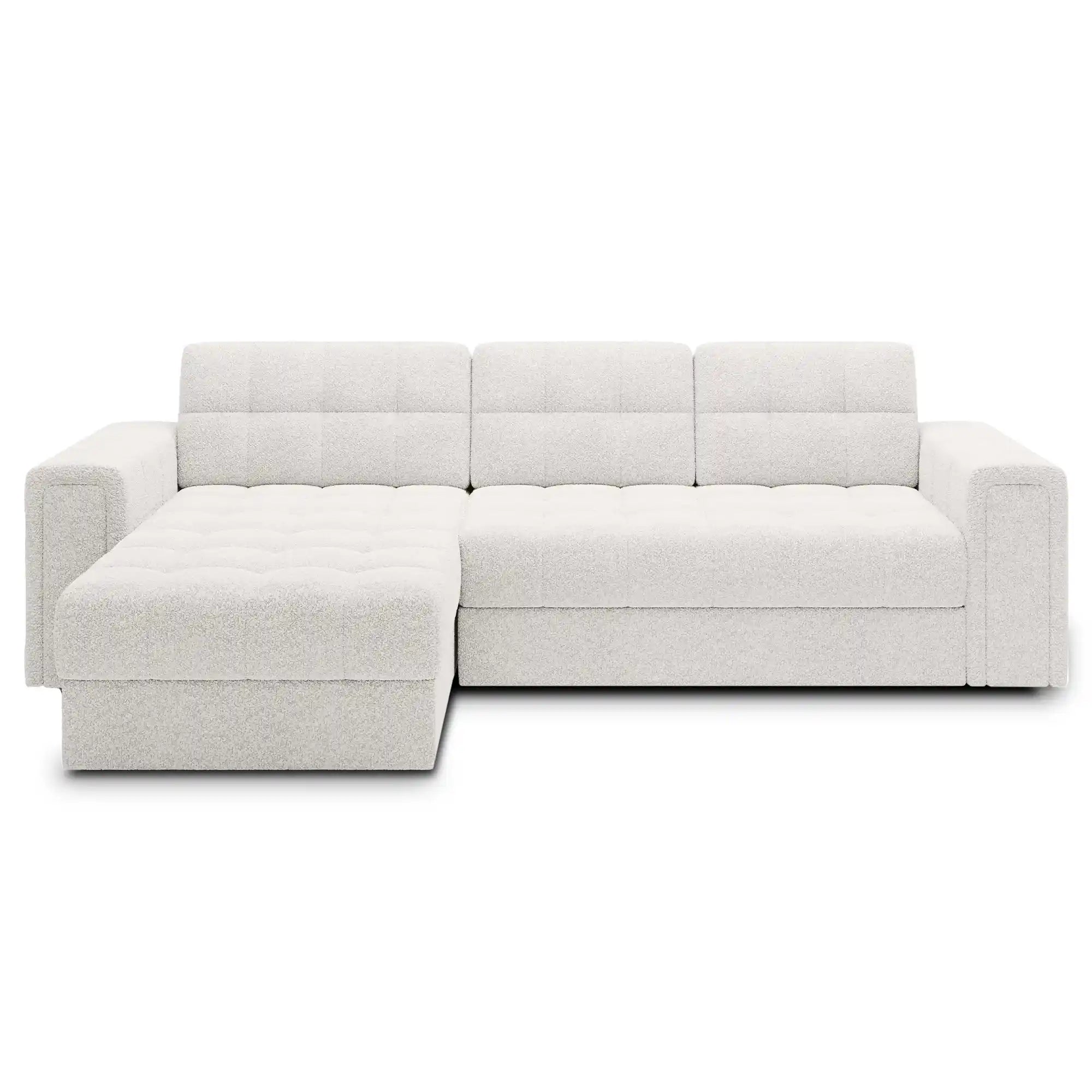Coltar extensibil BLENVI, universal, stofa alb - Royal 01, cu lada depozitare, 260x150x82 cm
